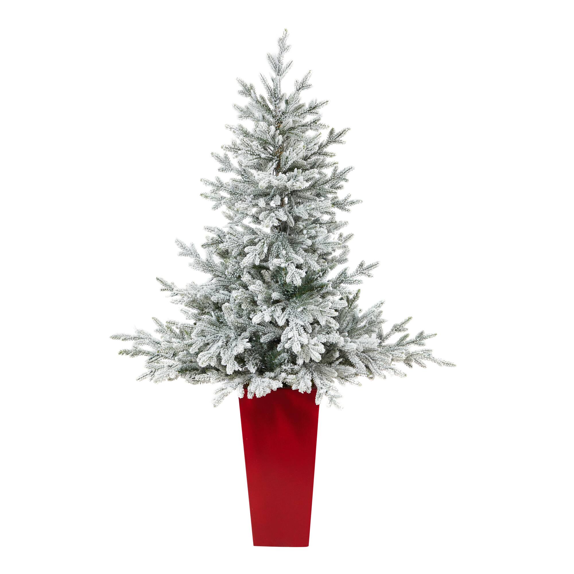 4.75ft. Pre-Lit Flocked Fraser Fir Artificial Christmas Tree  in Tower Planter, Warm White Lights