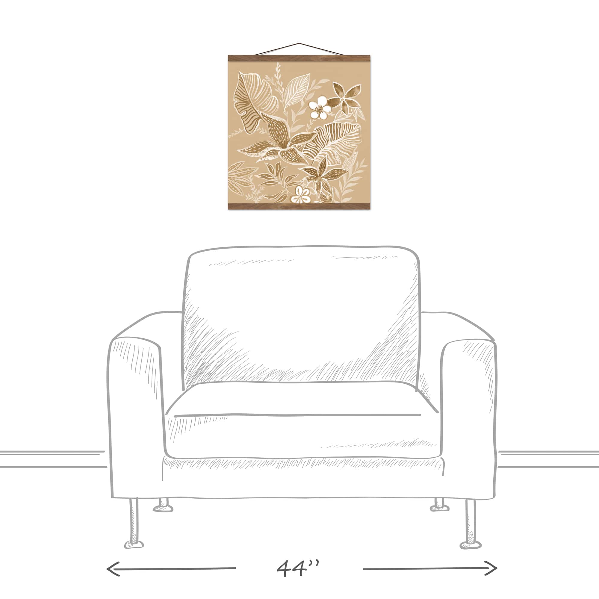 Neutral Tropical Flowers Teak Hanging Canvas