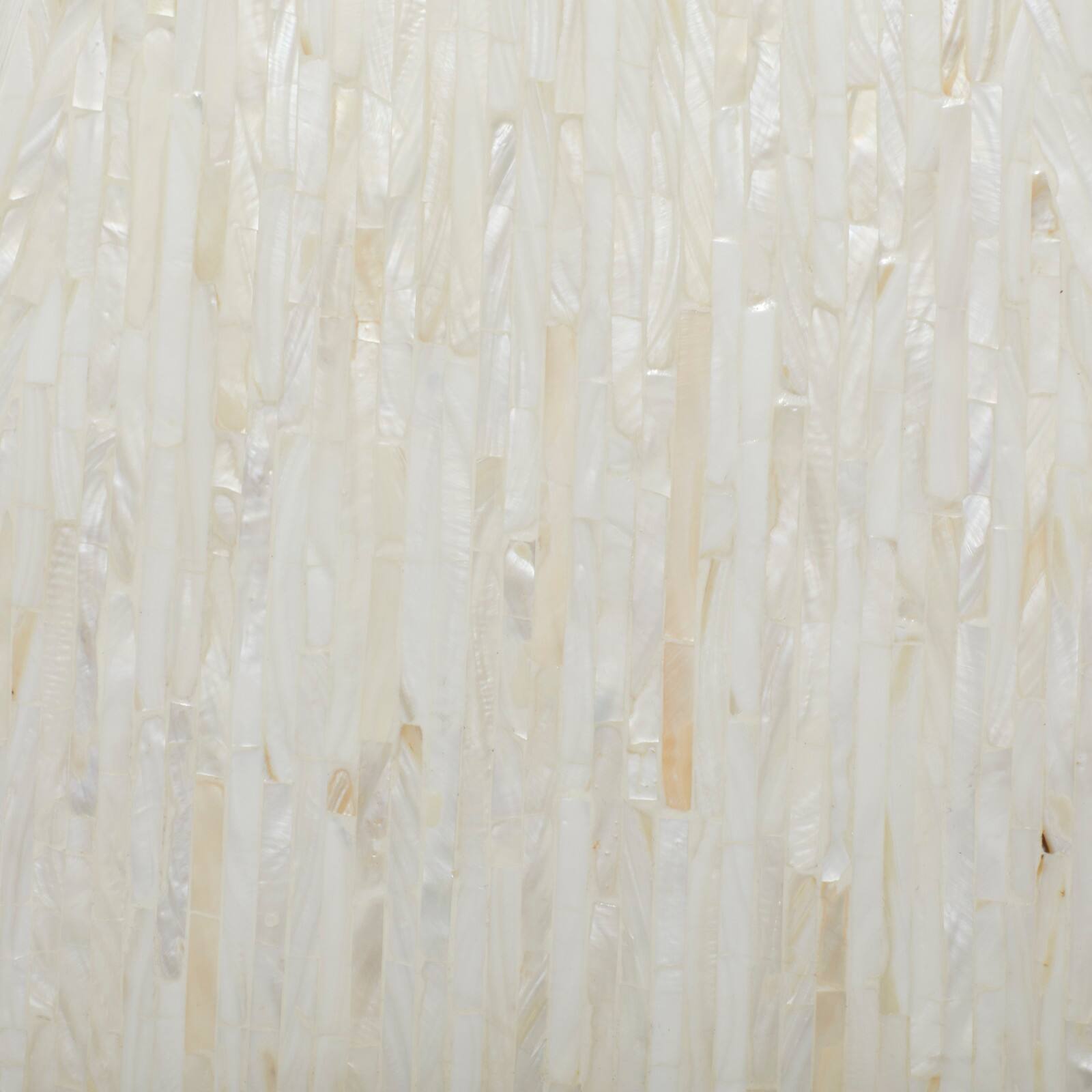 19" Beige Mussel Shells & Wood Contemporary Accent Table