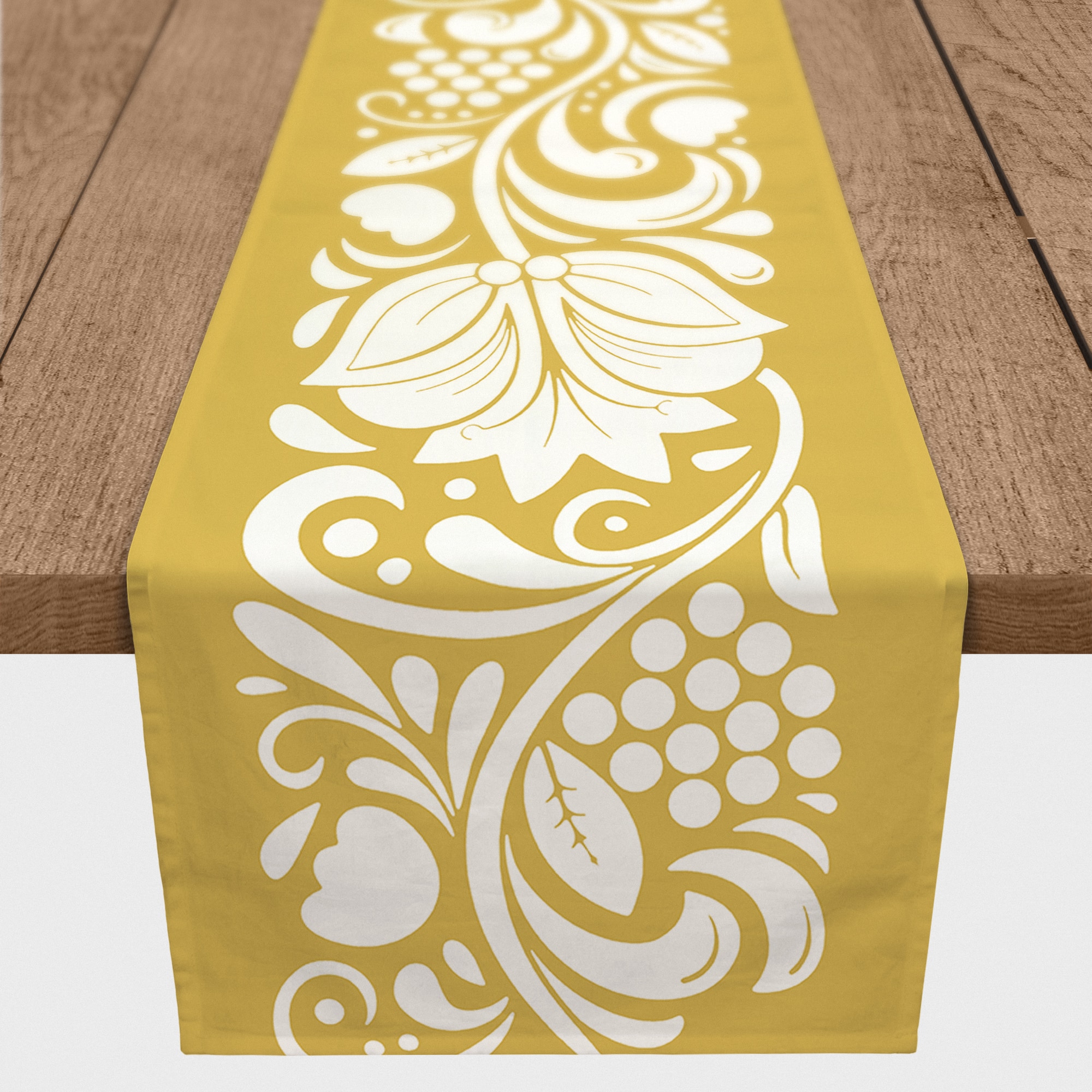 Folk Floral Yellow 16" x 90" Cotton Twill Runner