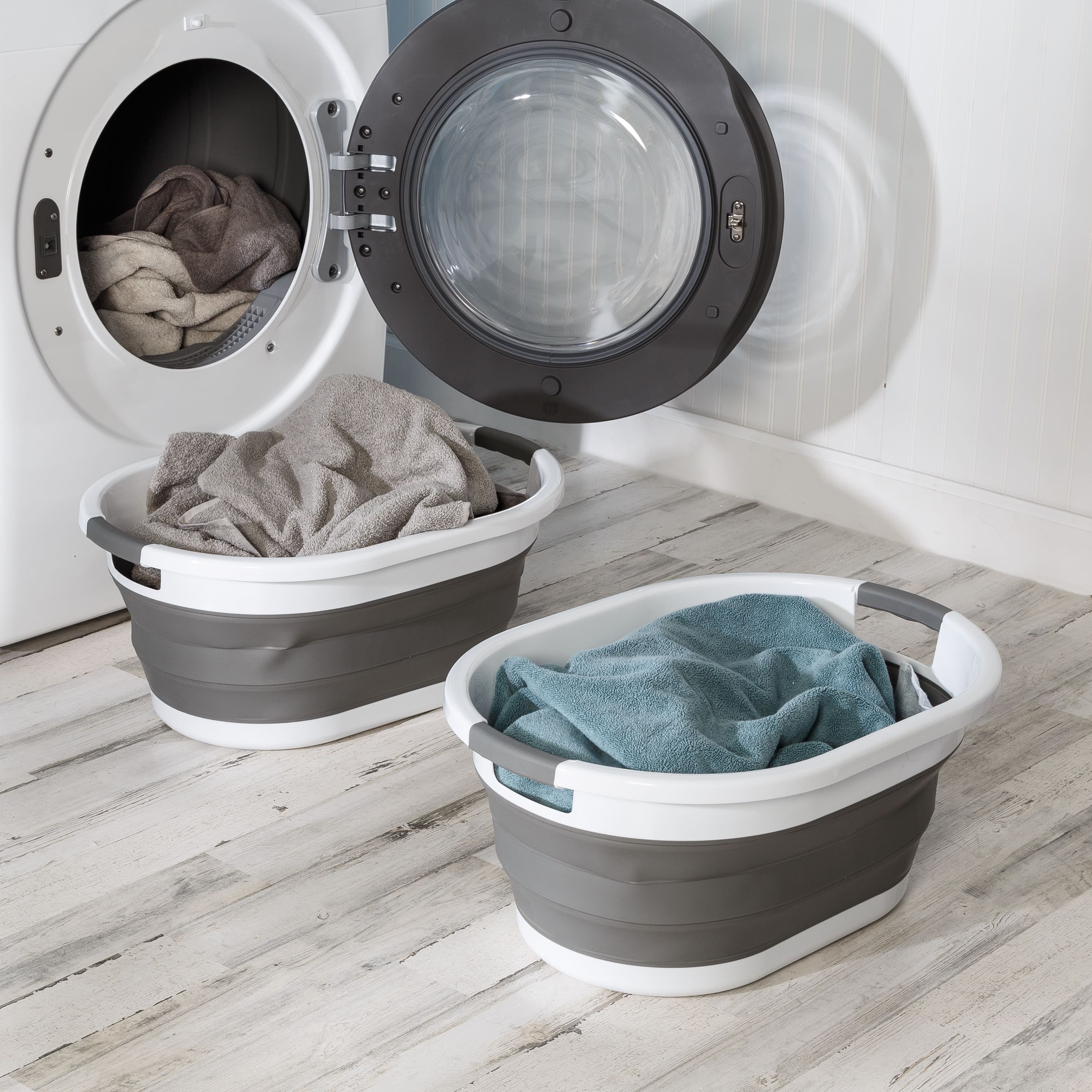 Honey Can Do 24&#x22; Collapsible Rubber Laundry Basket Set