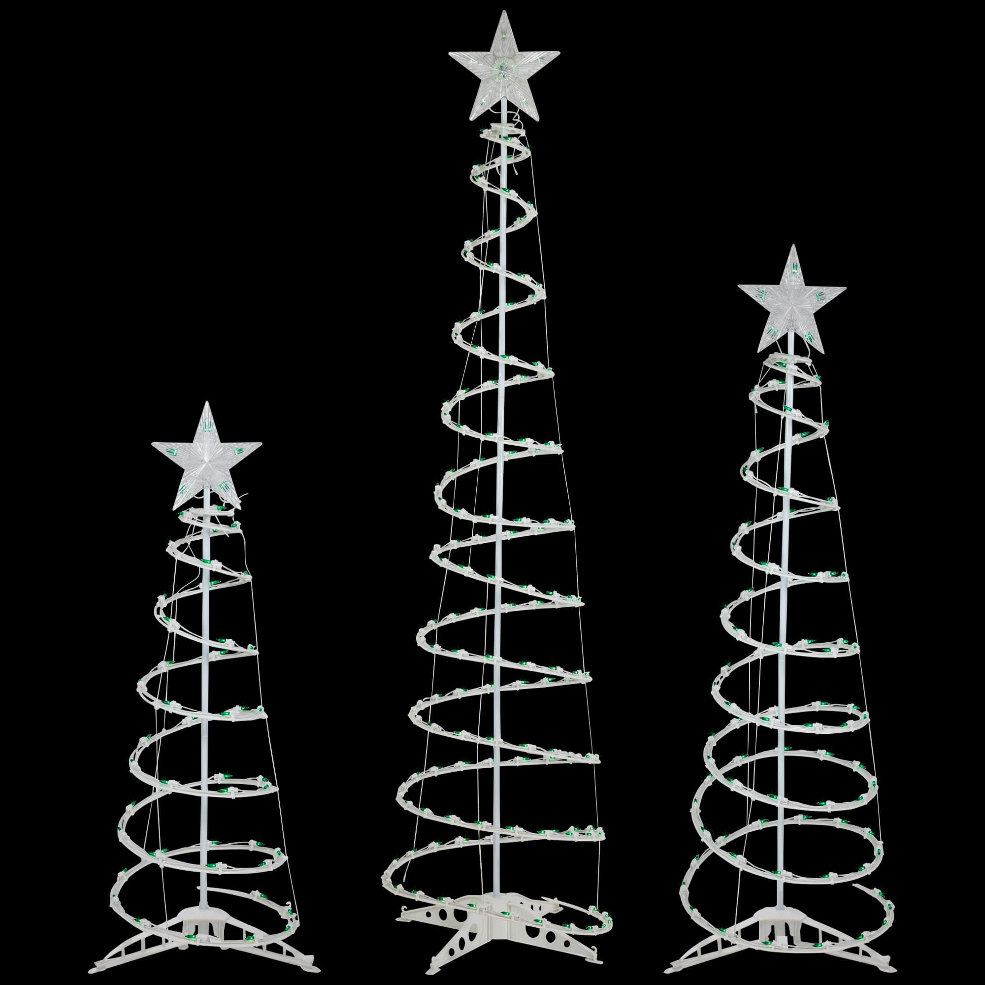 Green Lighted Spiral Christmas Trees Set