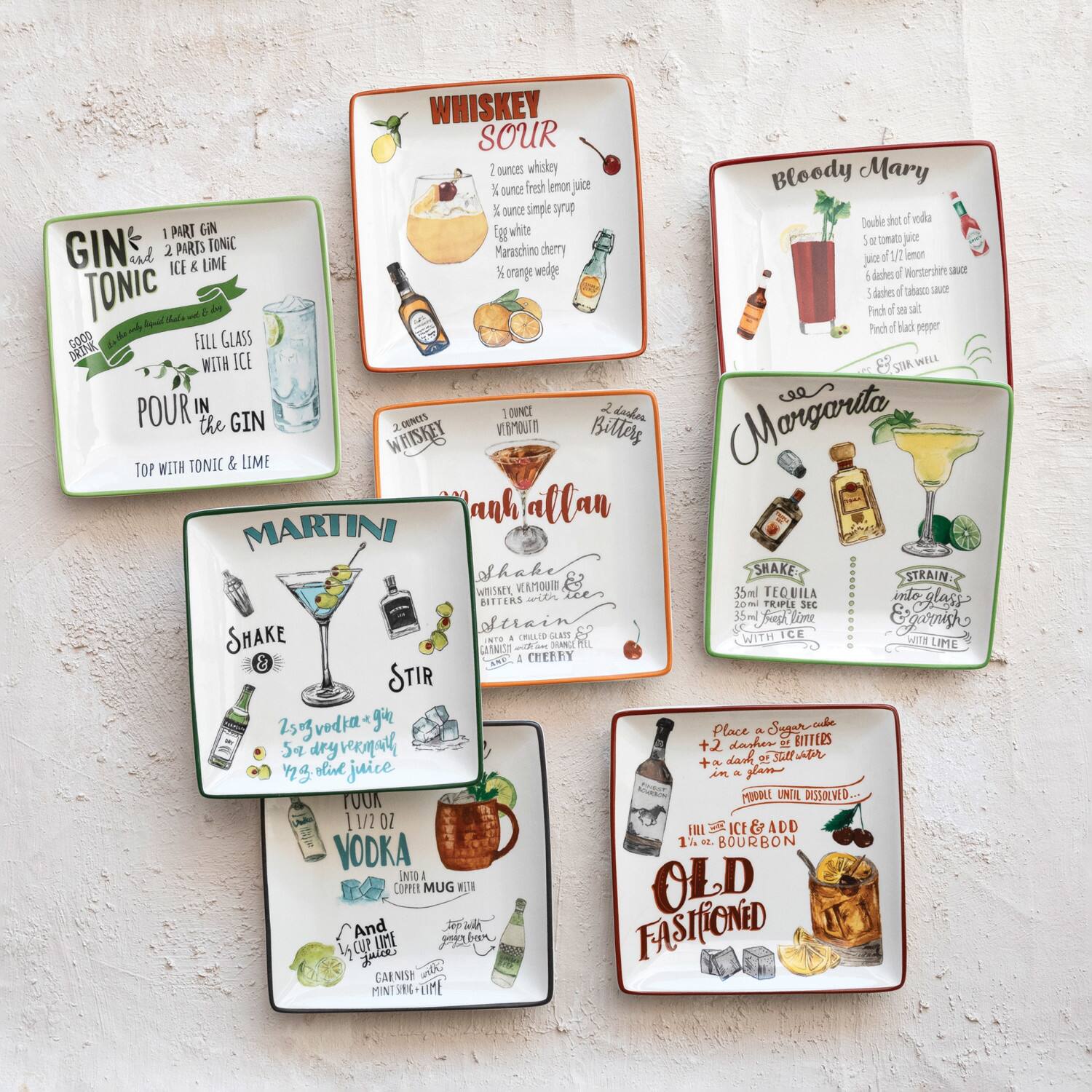 Hello Honey® 6" Cocktail Recipe Design Stoneware Plate Set