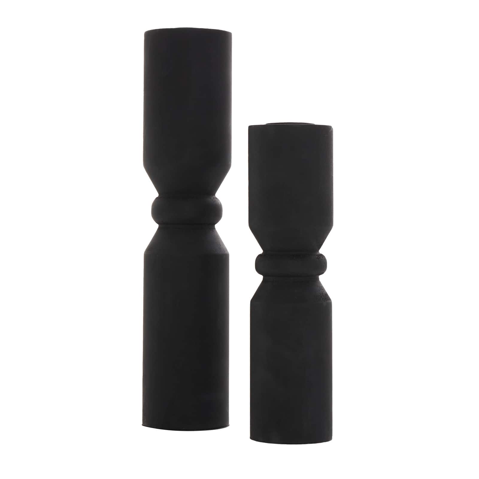 Black Wood Minimalistic Tapered Candle Holder Set