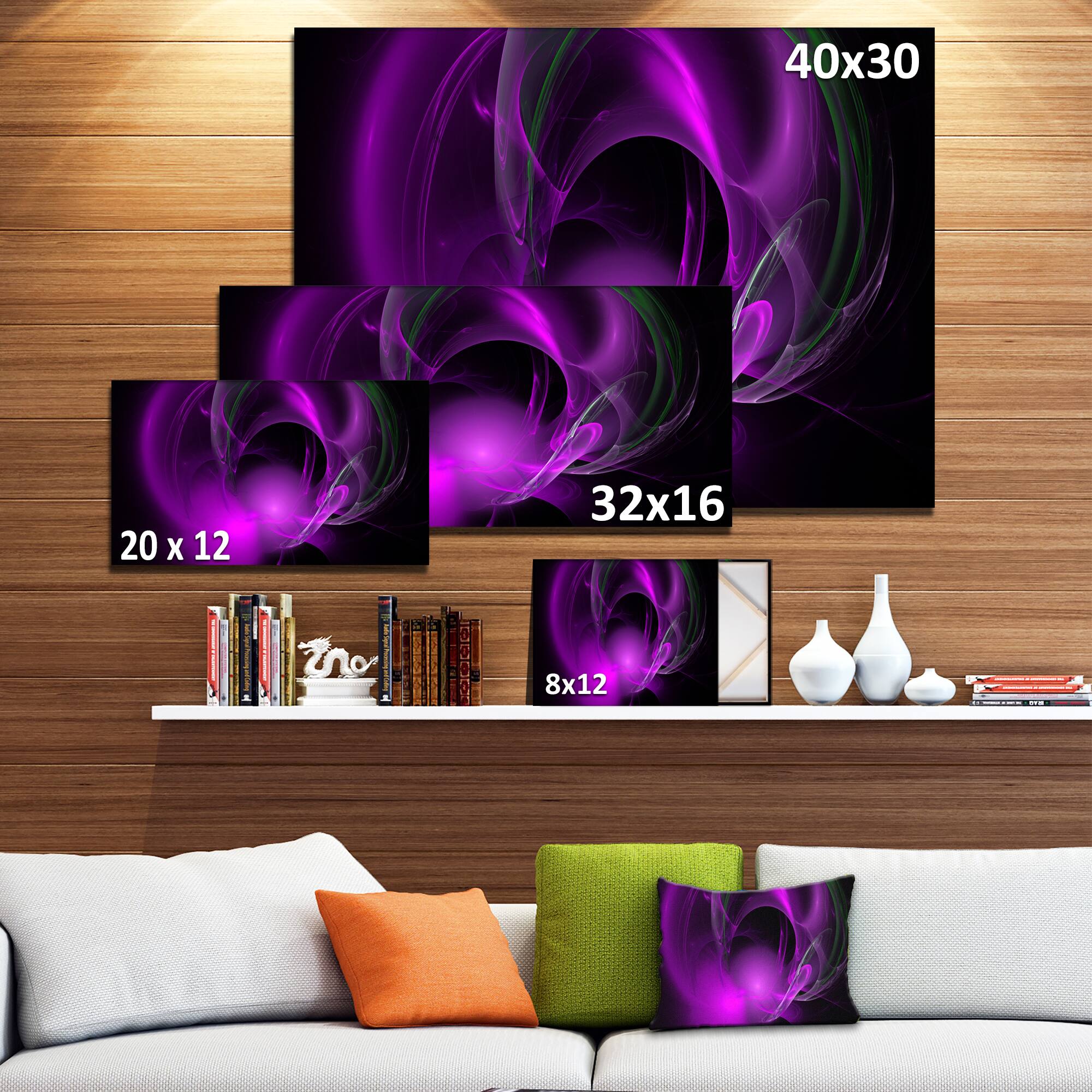 Designart - Purple Fractal Galactic Nebula - Abstract Wall Art Canvas