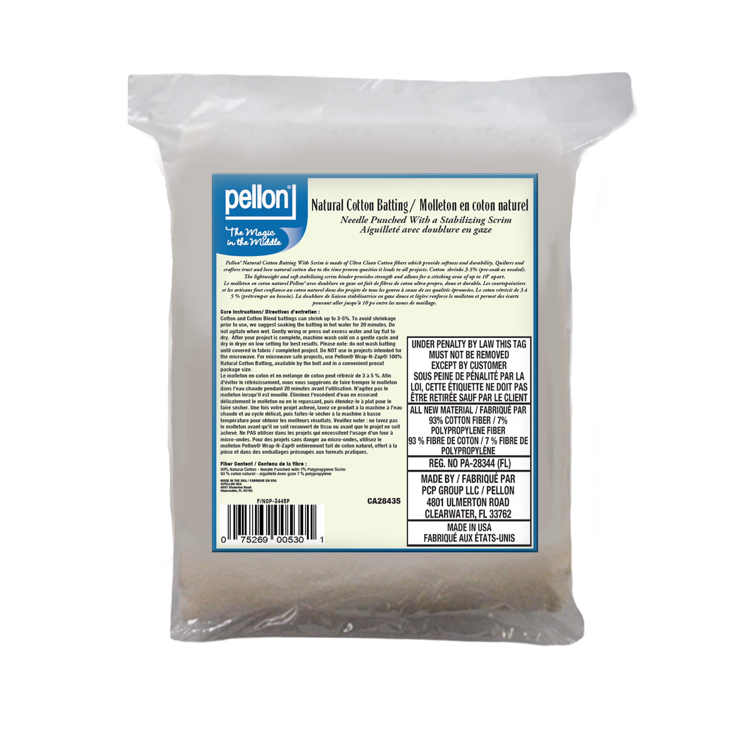 Pellon® 34" x 45" Craft Natural Cotton Batting with Scrim