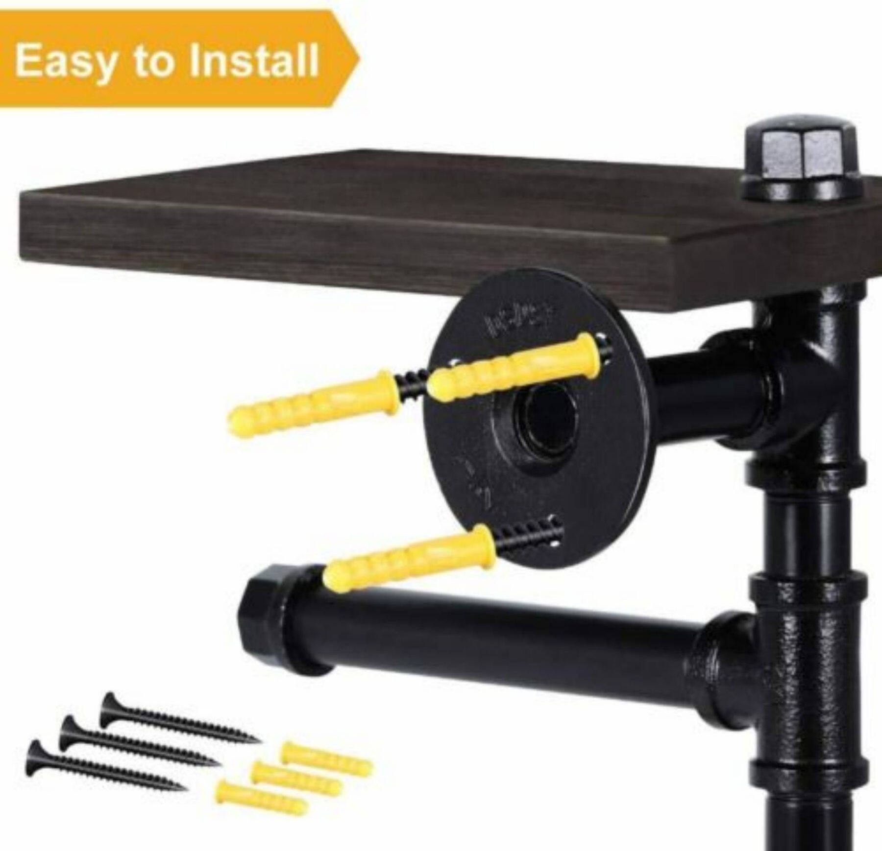 Black Wall-Mounted Double Toilet Paper Holder with Wooden Shelf