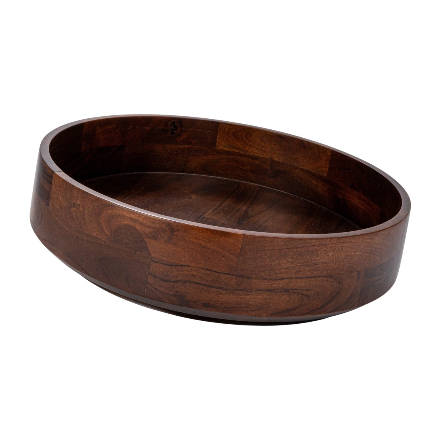 16.25&#x22; Walnut Brown Round Acacia Wood Serving Bowl with Lid