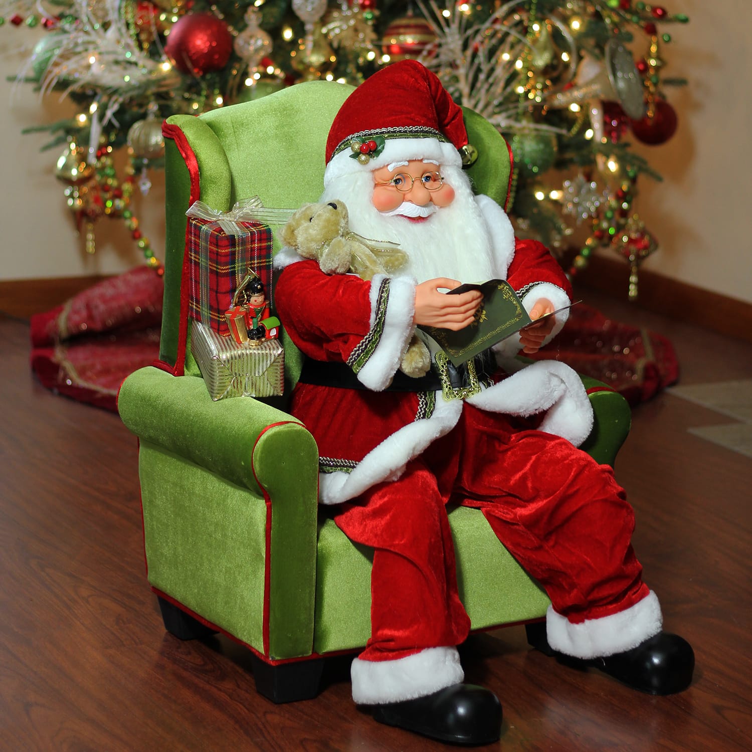 32&#x22; Santa Claus Sitting in Green Arm Chair Christmas Figure