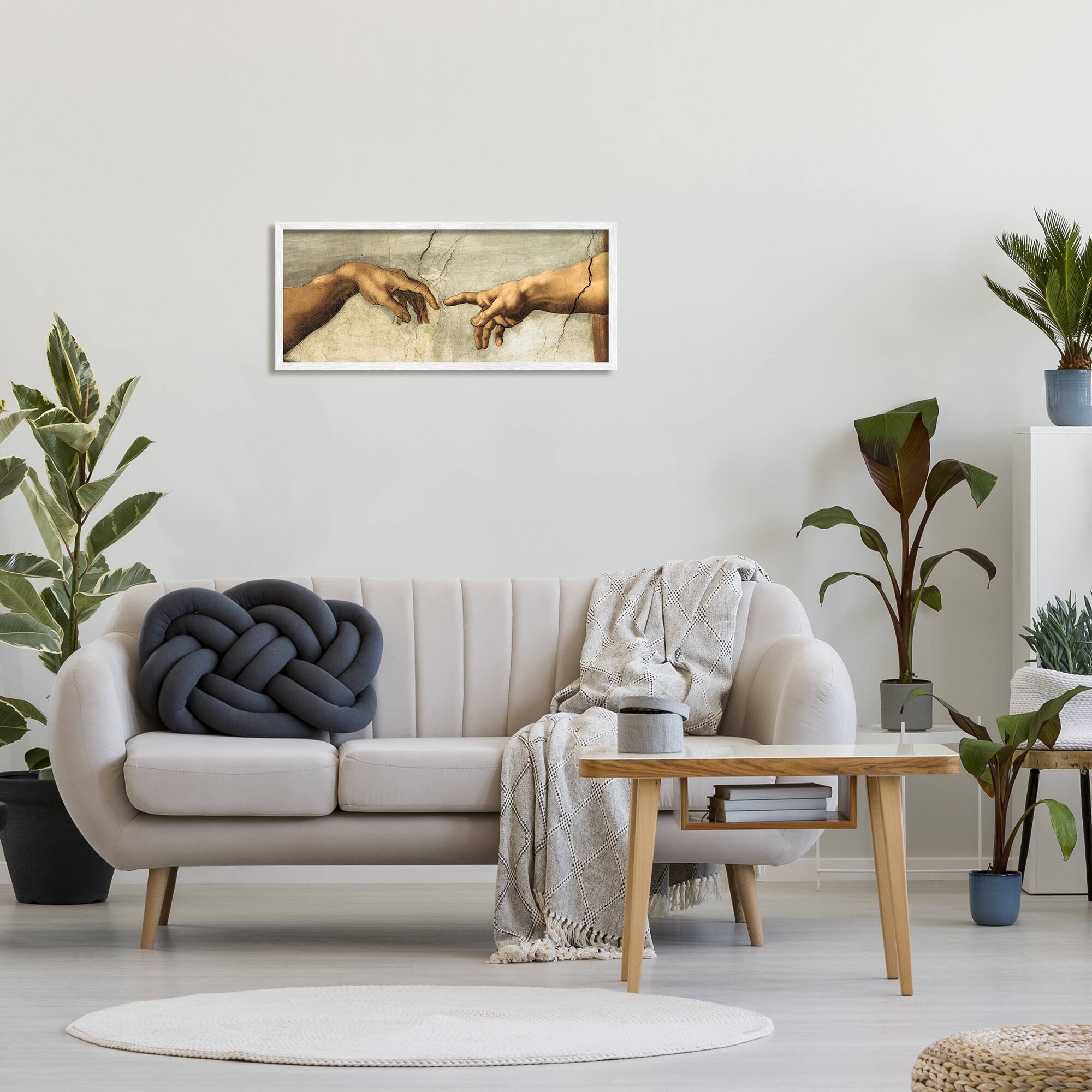 Stupell Industries Hands of The Creation Of Adam Religious Painting in White Frame Wall Art