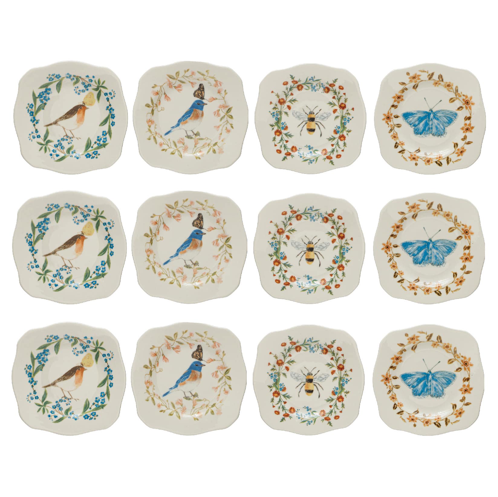 Hello Honey® Painted Fauna & Scalloped Edge Stoneware Plate Set