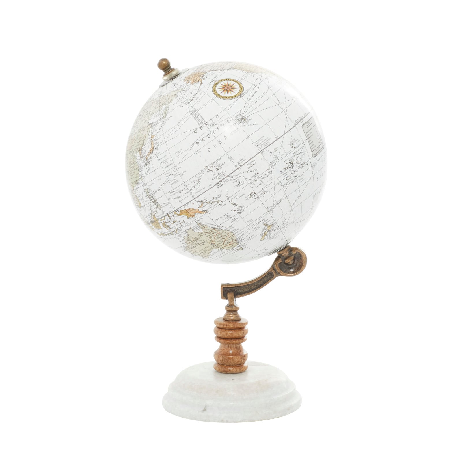 11&#x22; White Marble &#x26; Metal Contemporary Globe