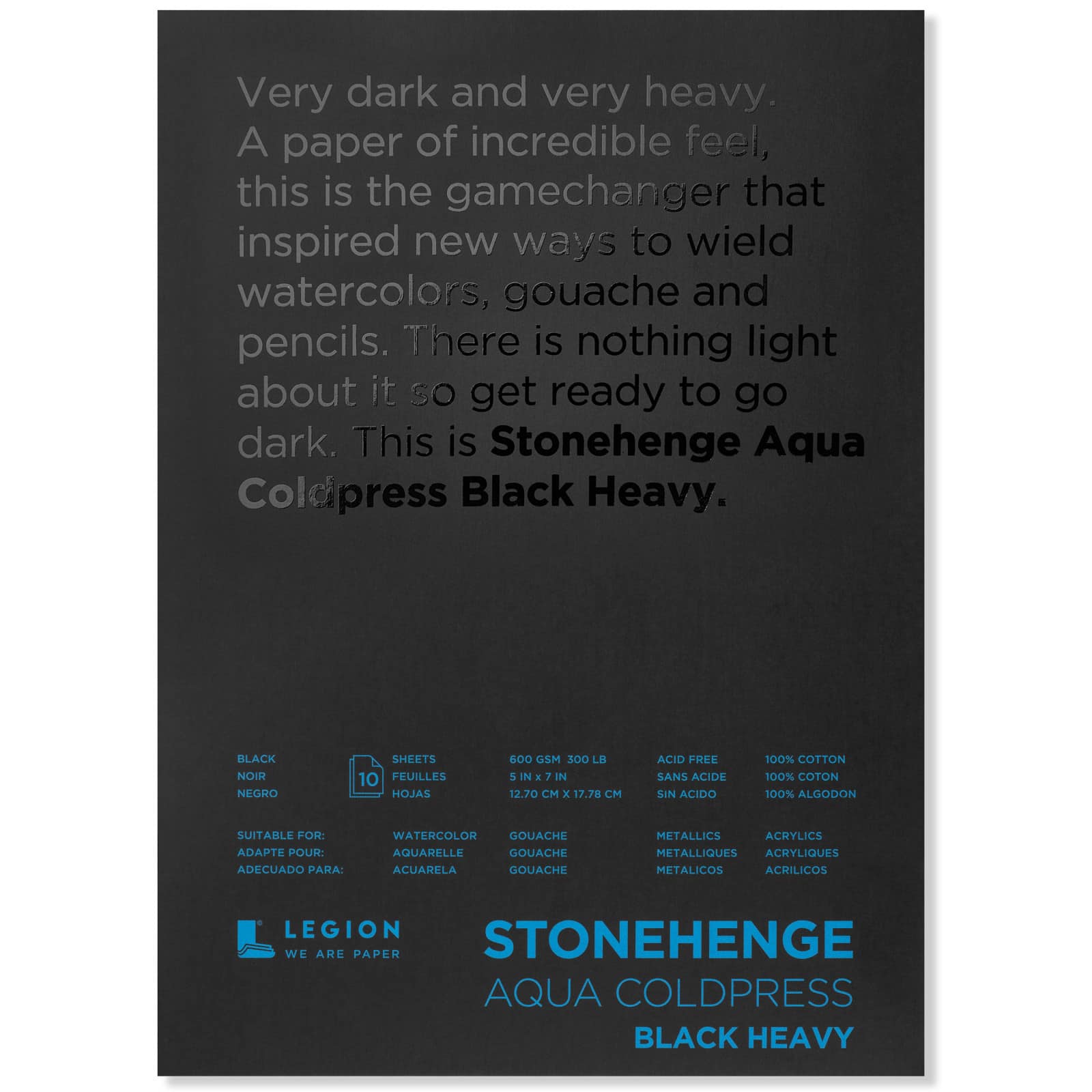 Legion Stonehenge Aqua Coldpress Black Heavy Watercolor Block, 5&#x22; x 7&#x22;