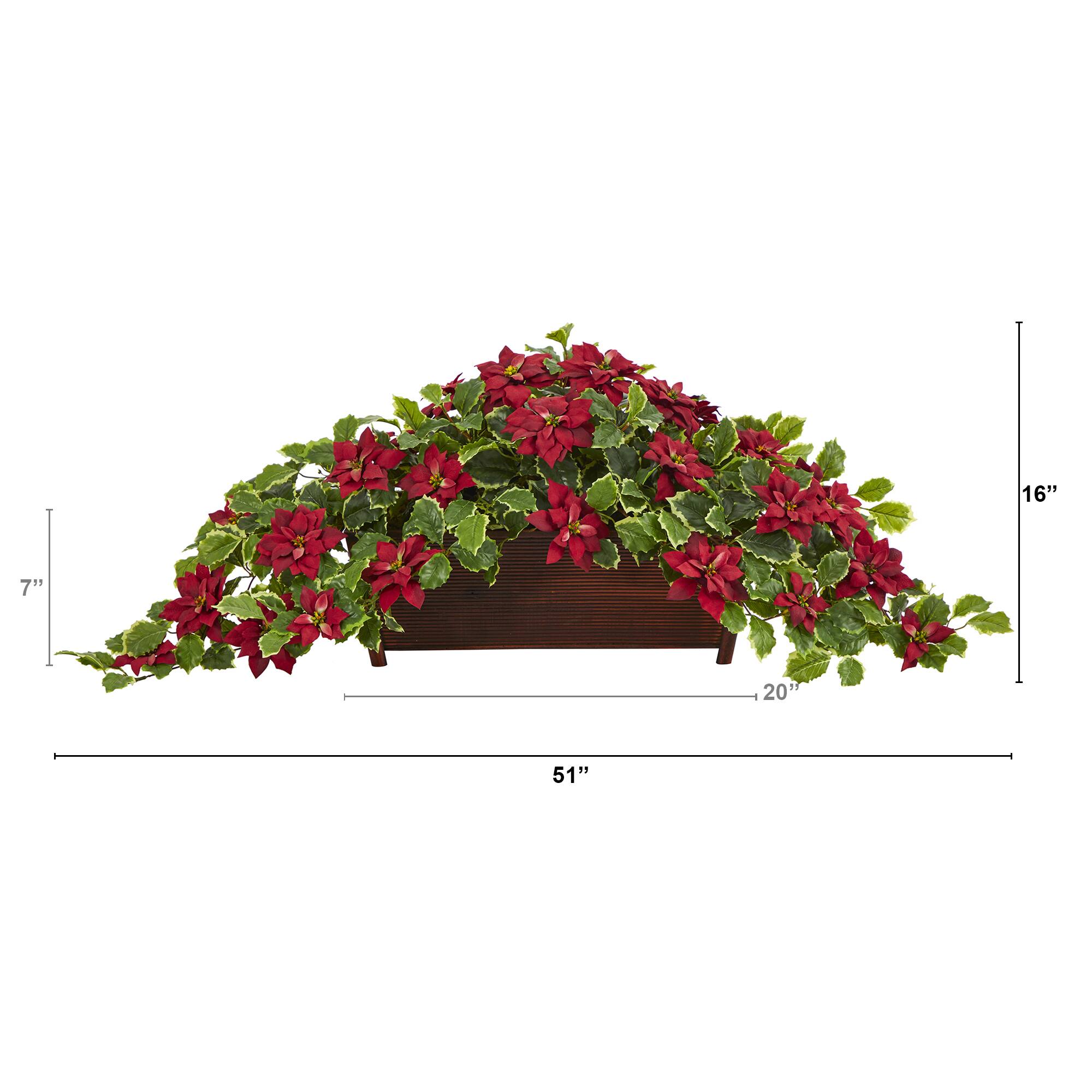 51” Red Poinsettia & Variegated Holly Artificial Plant in Decorative Planter