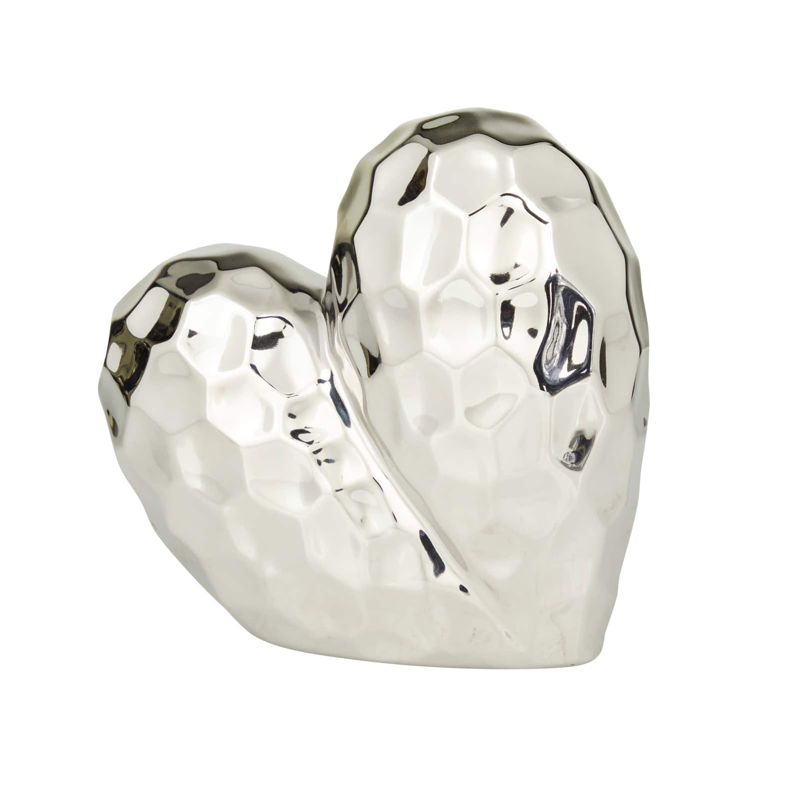 Silver Porcelain Contemporary Heart Sculpture, 8&#x22; x 3&#x22; x 8&#x22;