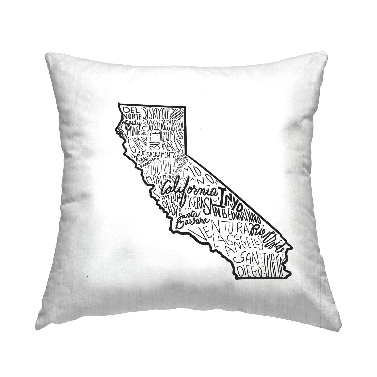 Stupell Industries California State Shape Various Cities Typography Throw Pillow, 18" x 18"