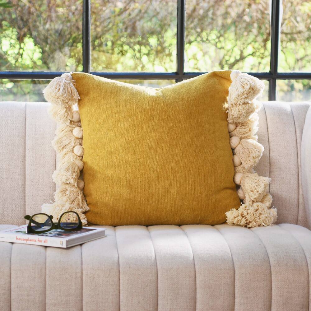 Hello Honey® Yellow Chenille Throw Pillow with Tassels