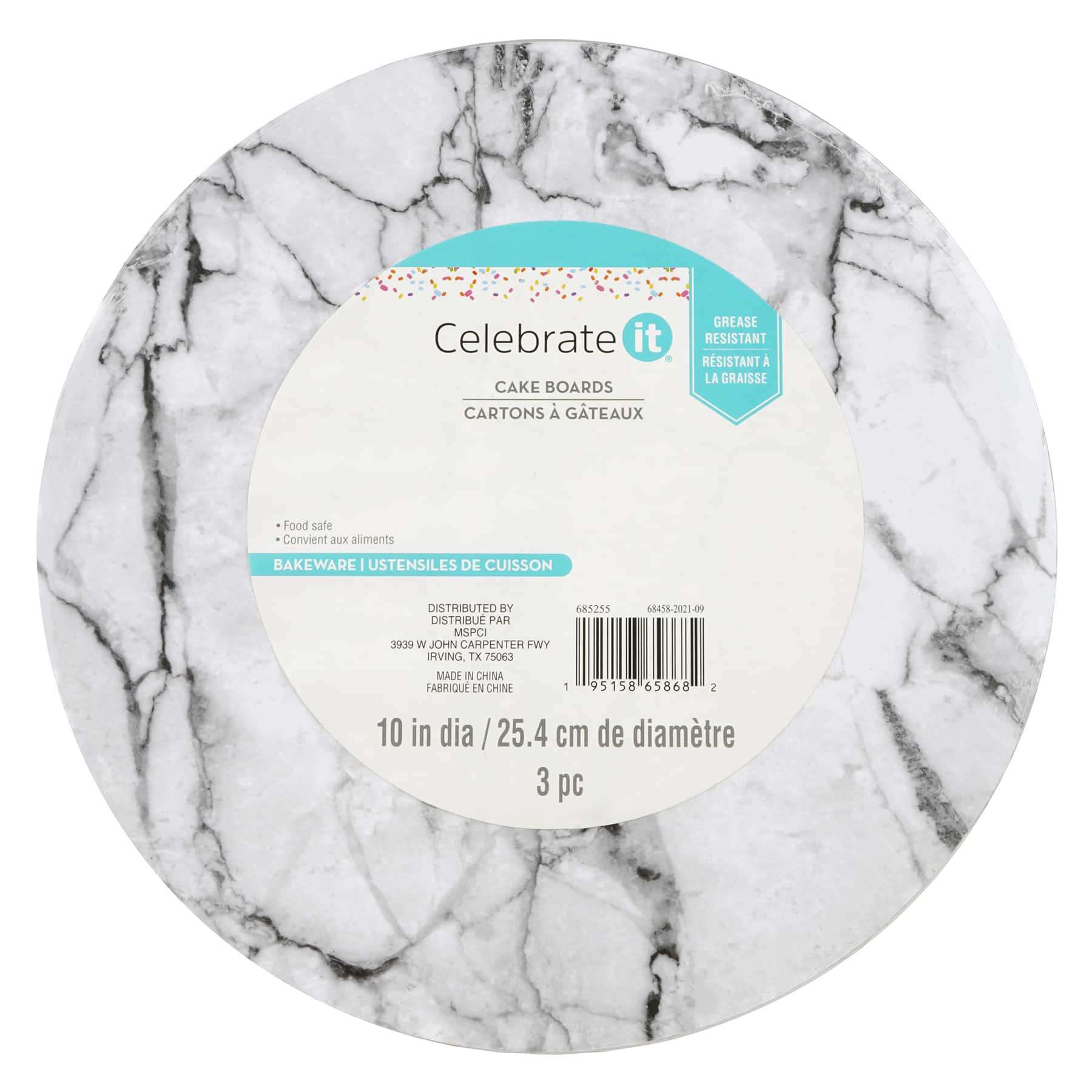 12 Packs: 3 ct. (36 total) 10&#x22; Black &#x26; White Marble Cake Boards by Celebrate It&#xAE;