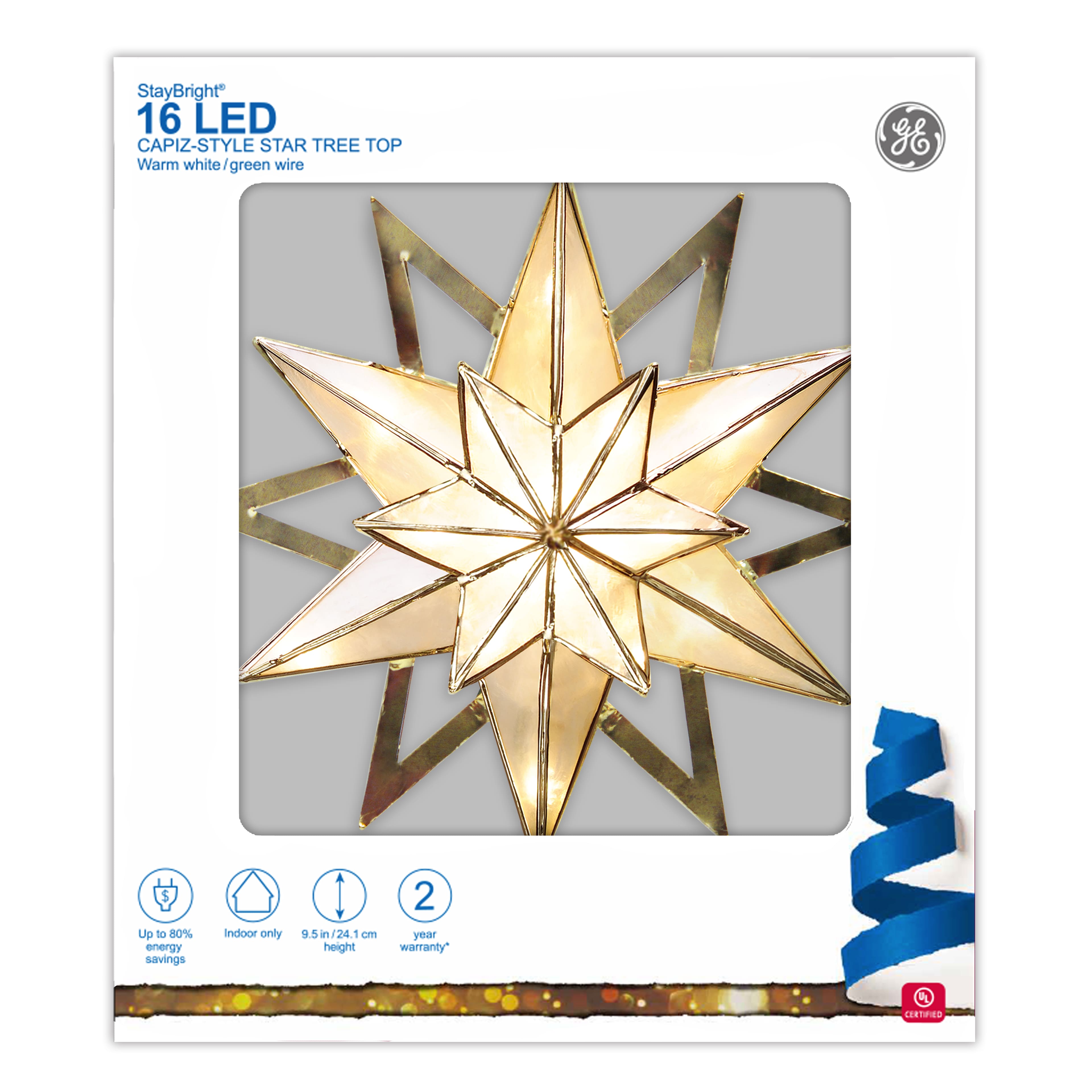 GE StayBright&#xAE; 16ct. Warm White LED Capiz-Style Star Tree Top