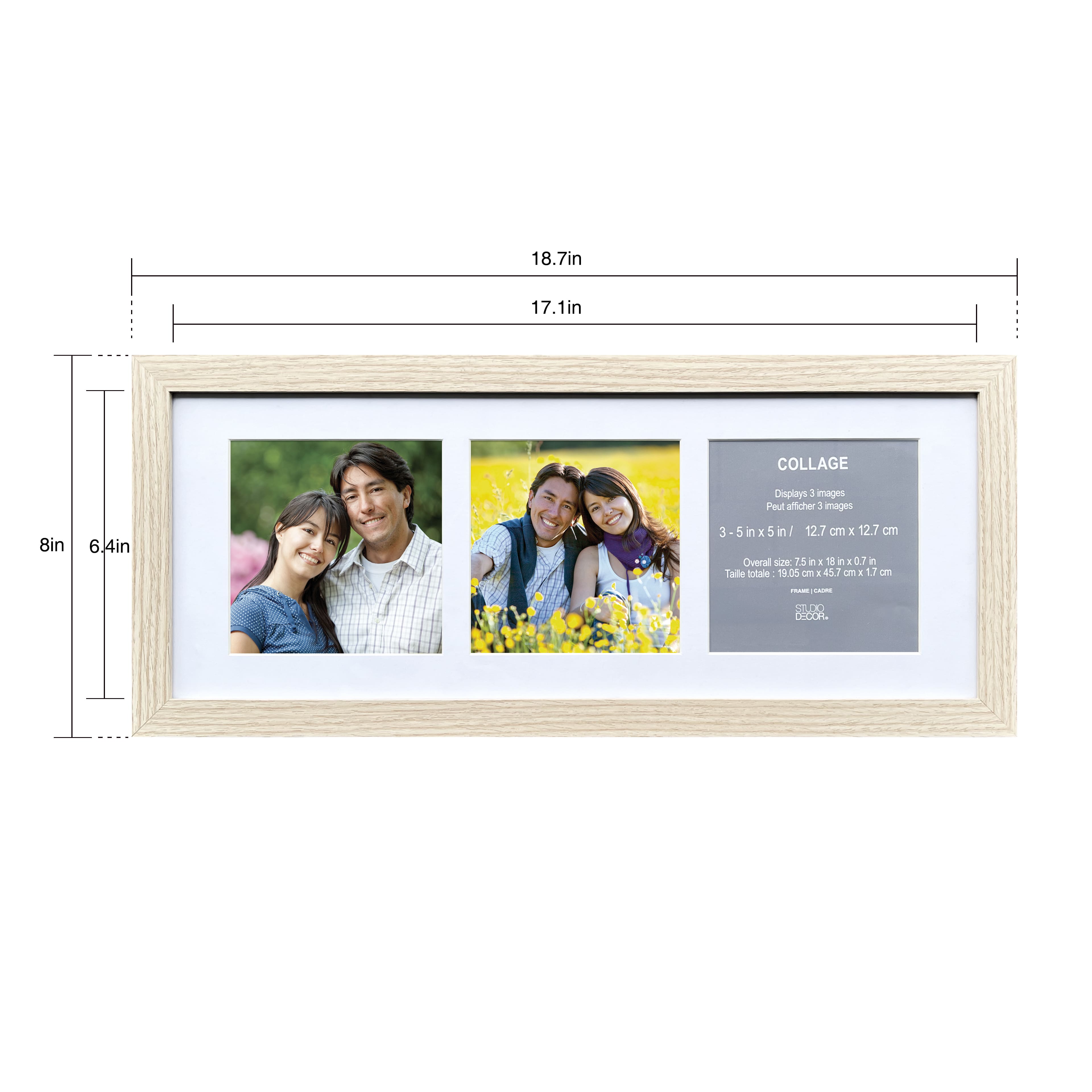 3 Opening Natural Woodgrain 5&#x22; x 5&#x22; Collage Frame with Mat by Studio D&#xE9;cor&#xAE;