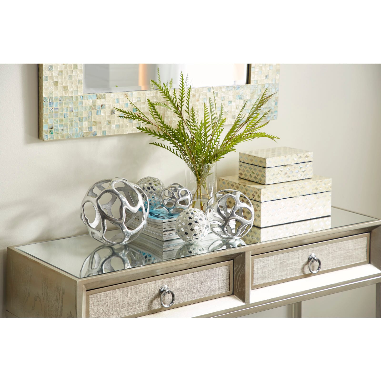 Coastal Rectangular White Wooden Zigzag Decorative Box Set