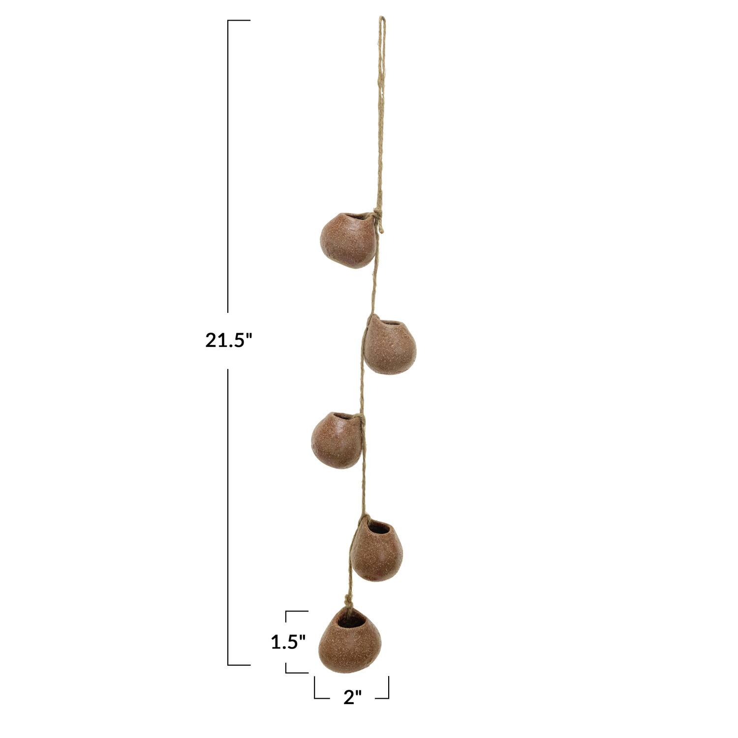 Hello Honey® 21.5" Brown Stoneware Hanging Vases on Jute Rope with Reactive Glaze