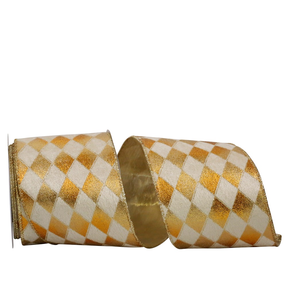 JAM Paper 4" x 10yd. Gold Diamond Glitz Wired Velvet Ribbon