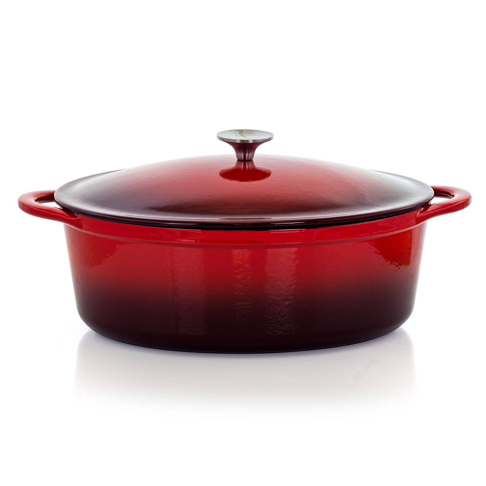 MegaChef 7qt. Red Oval Enameled Cast Iron Casserole