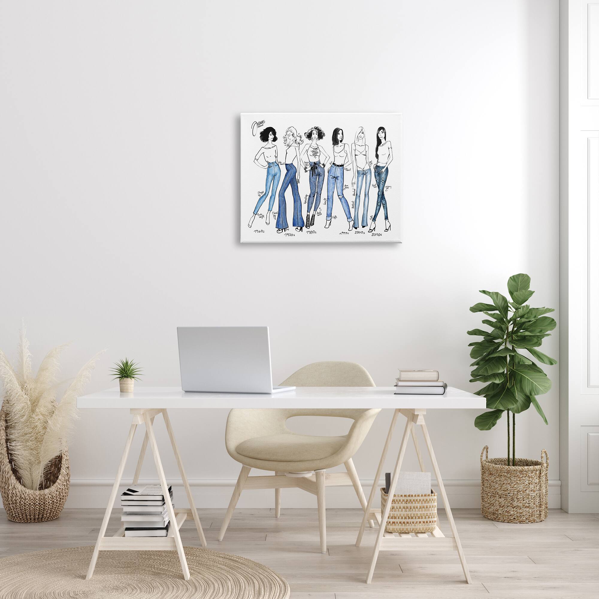 Stupell Industries Denim By Decades Female Fashion Jeans Blue White Canvas Wall Art