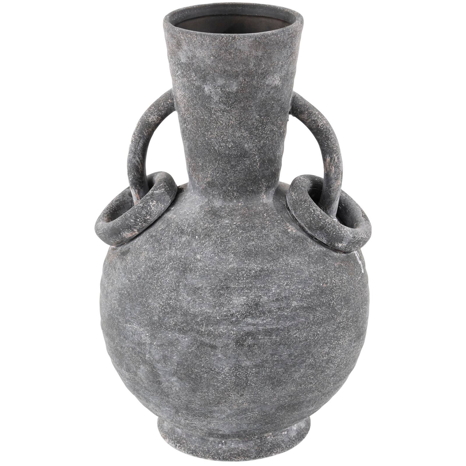 13" Ceramic Textured Vase with Ring Handles