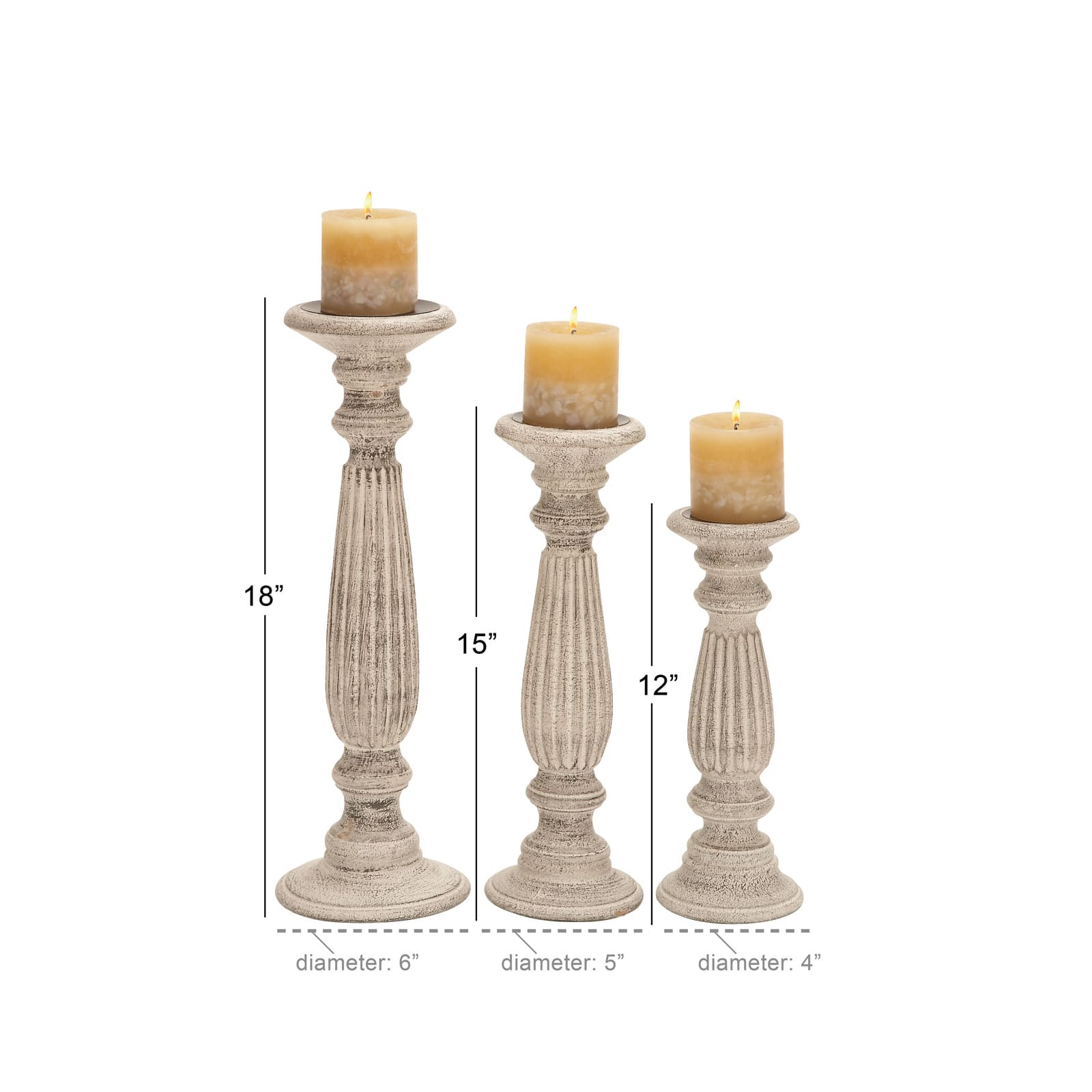 White Mango Wood Traditional Candle Holder Set