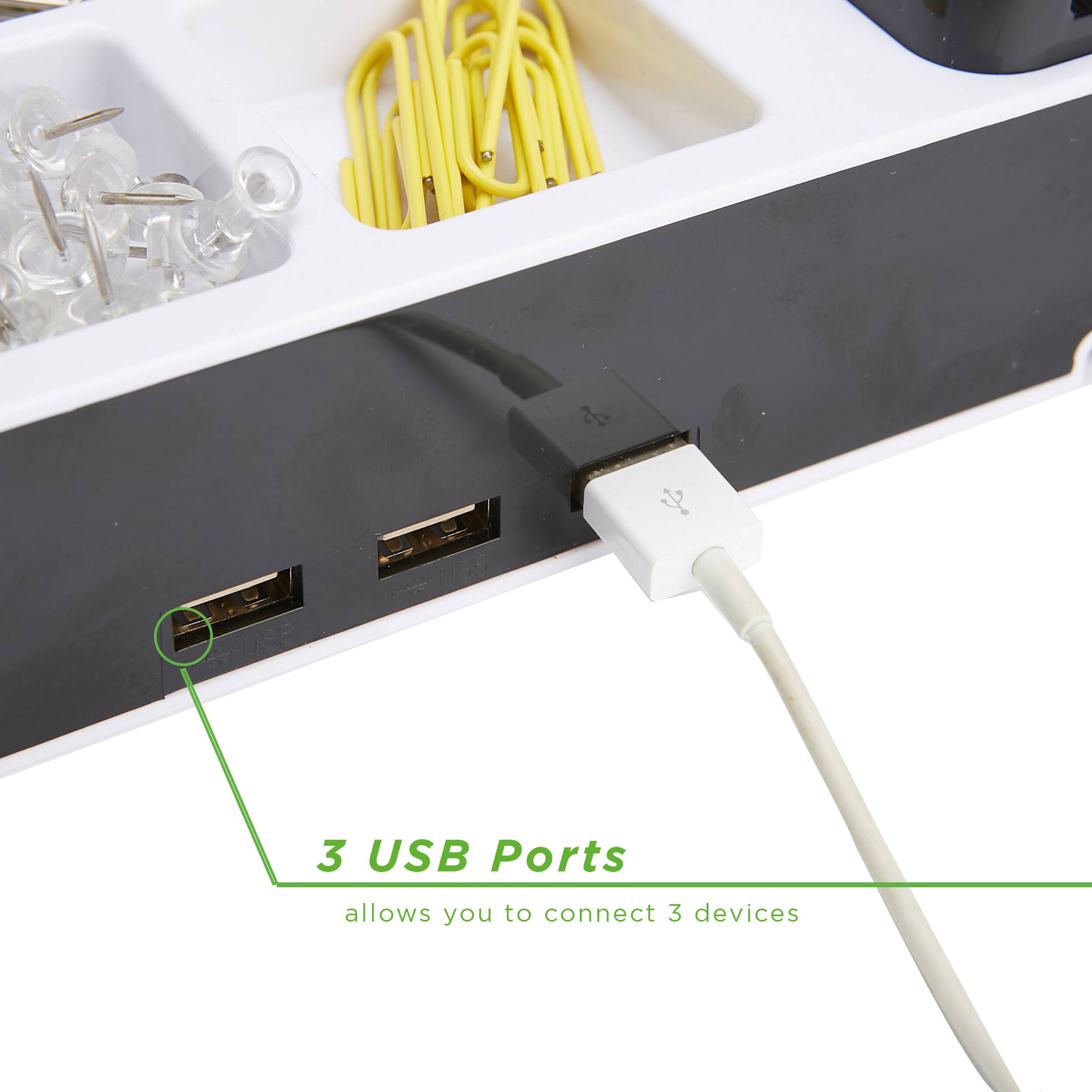 Mind Reader Black USB Port Charging Desk Organizer