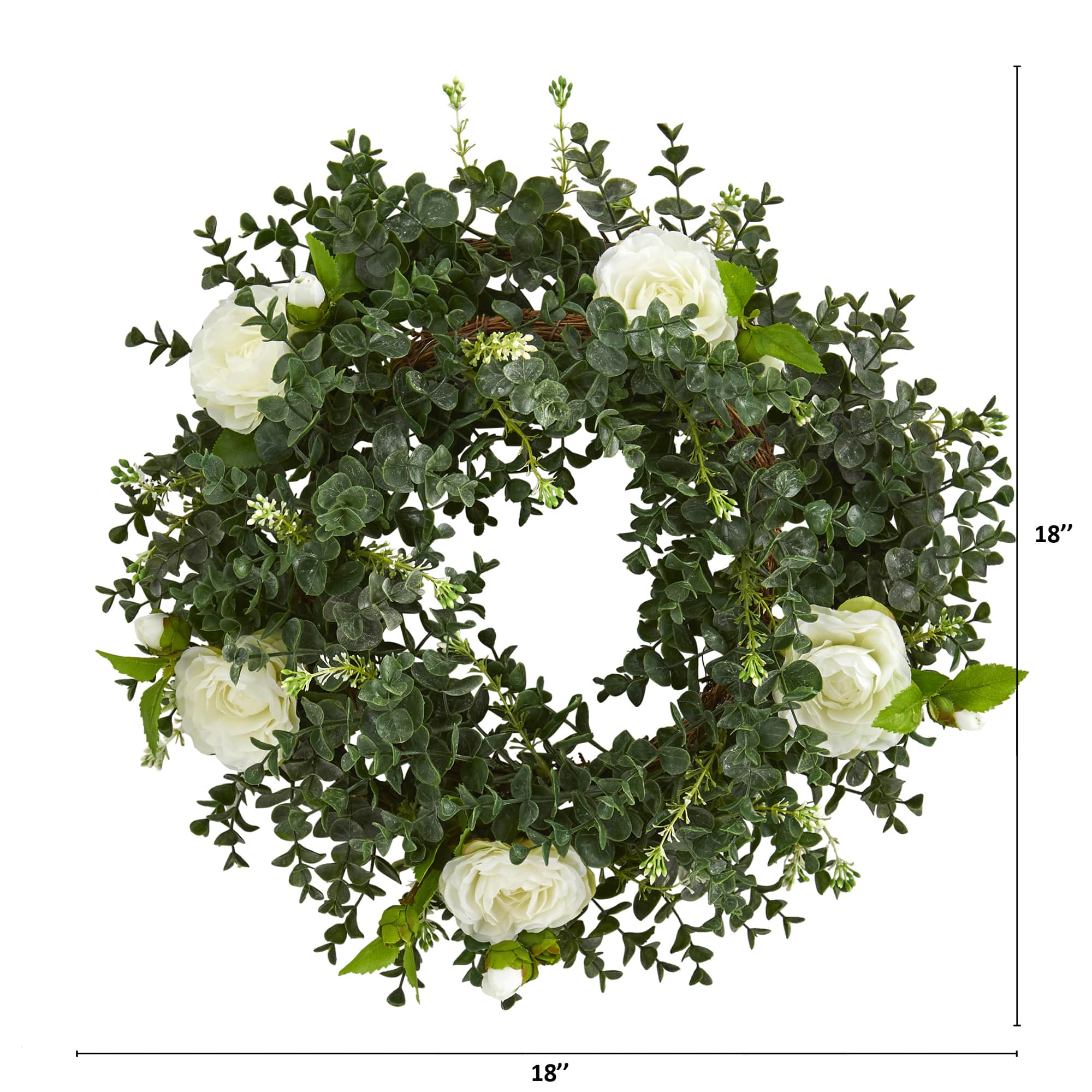 18&#x27;&#x27; Green &#x26; White Eucalyptus with Camellia Wreath