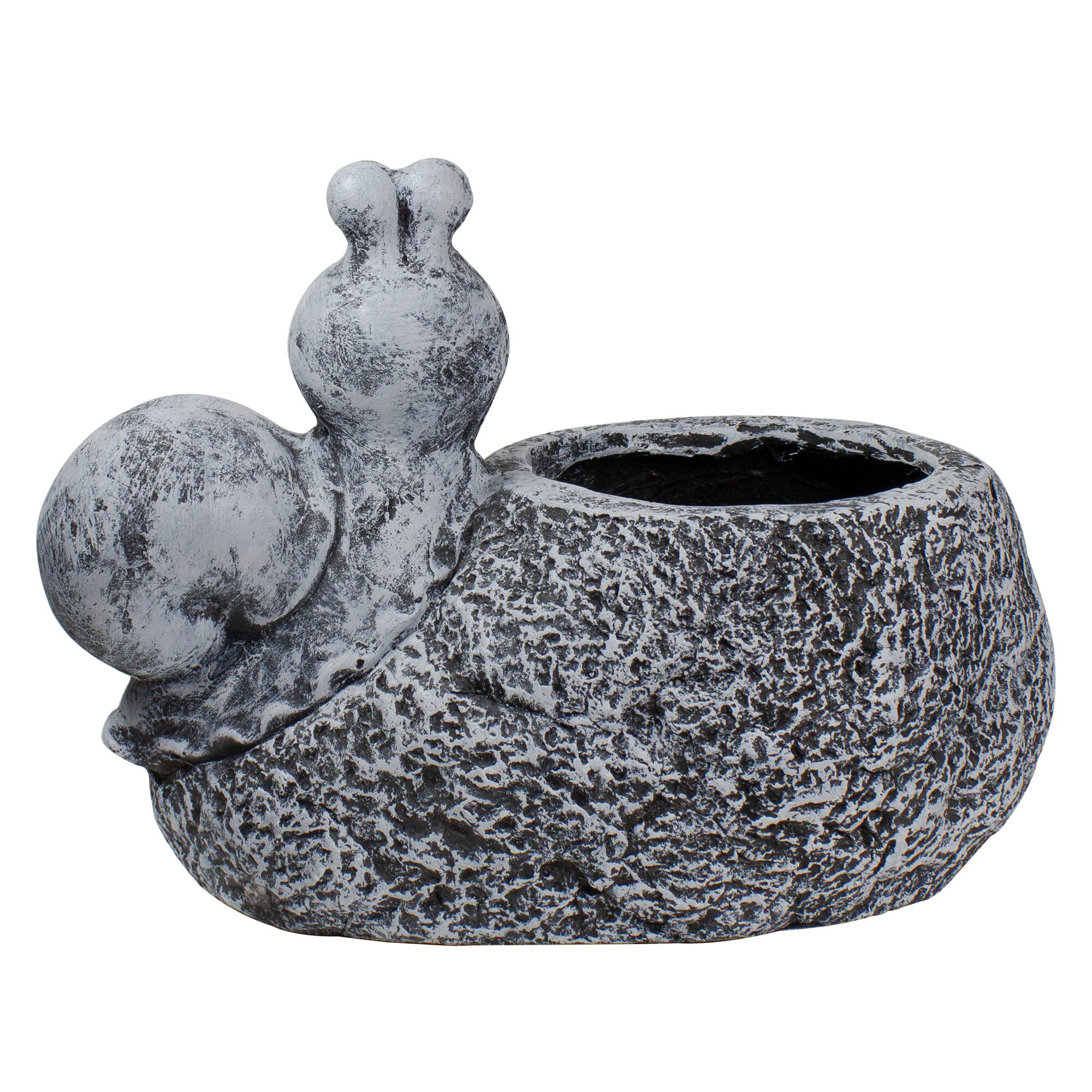 15.5" Gray Snail, Flower, & Ladybug Outdoor Garden Planter