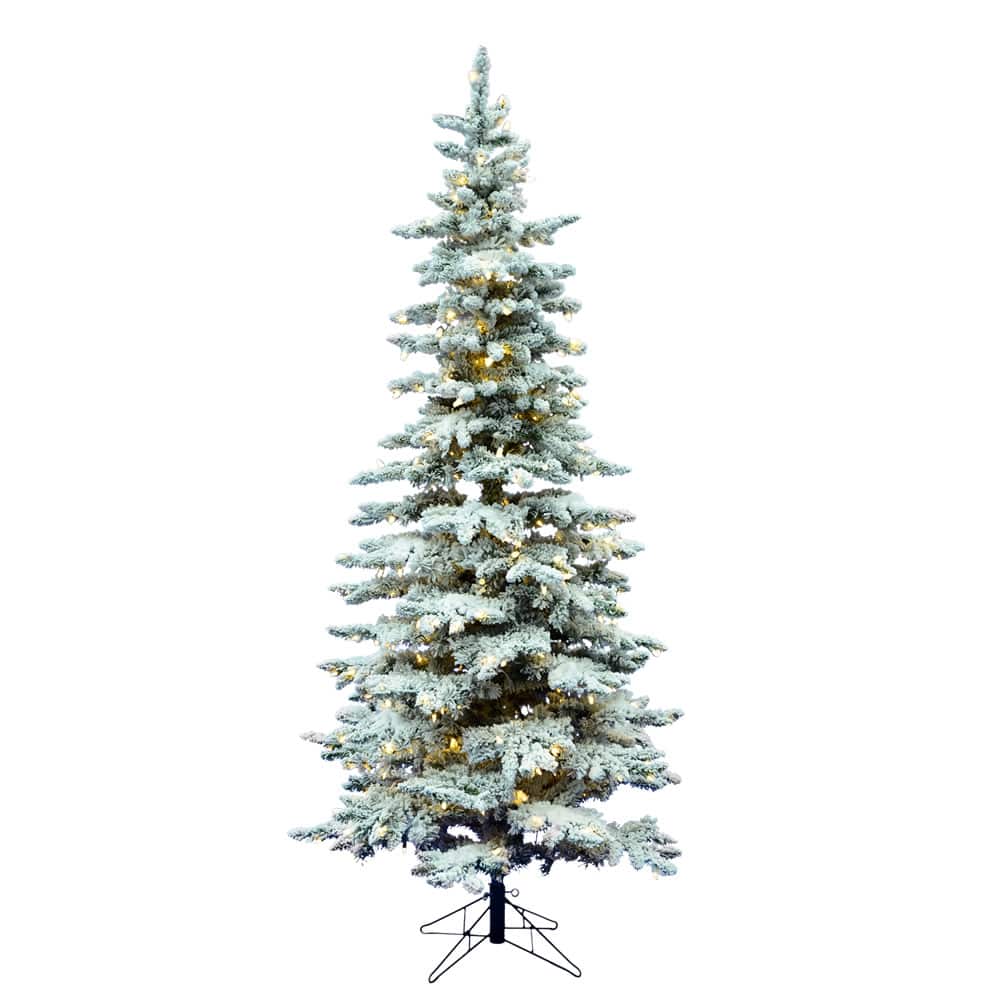 7.5ft. Pre-Lit Slim Flocked Utica Fir Artificial Christmas Tree, Pure White LED Lights