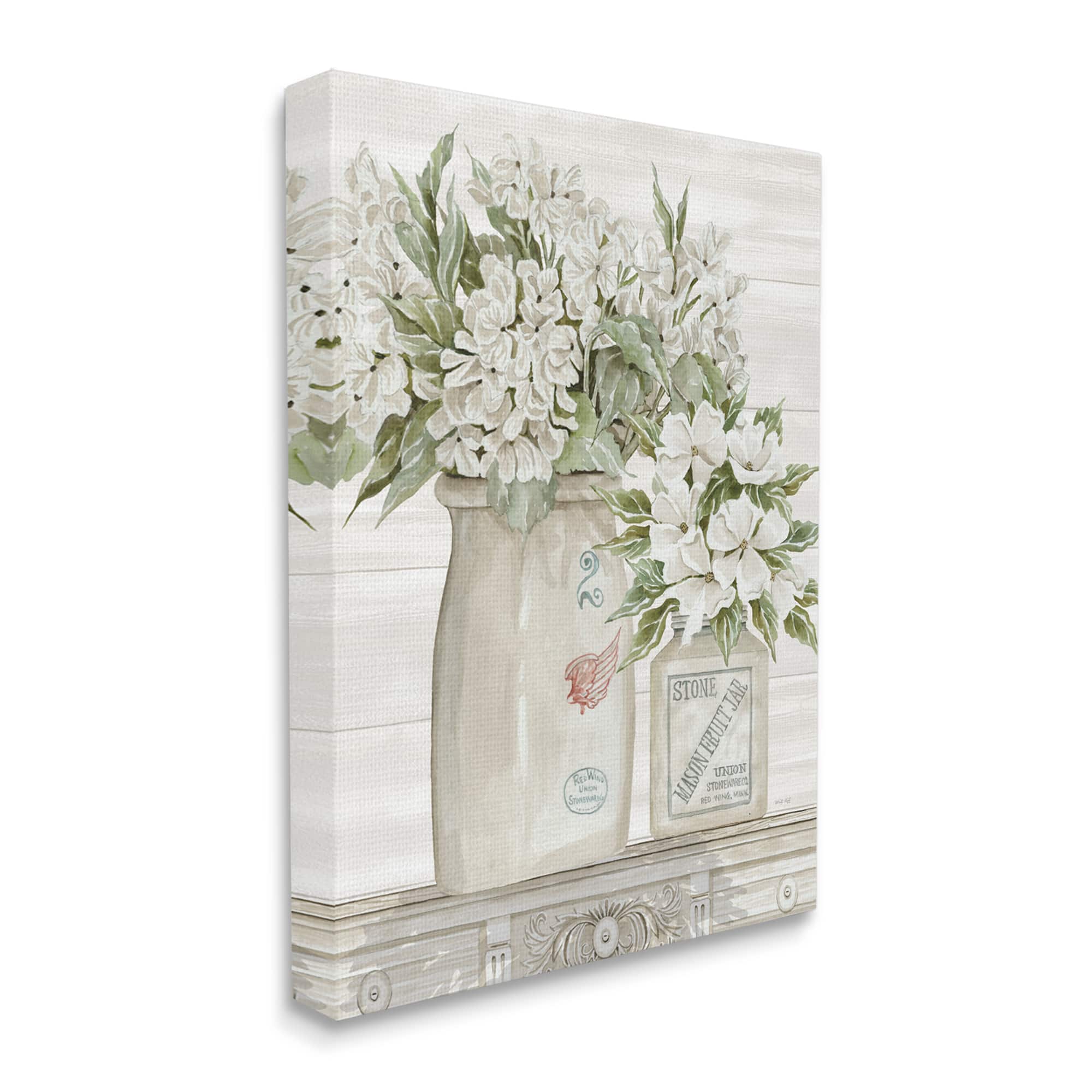 Stupell Industries Alluring White Floral Arrangements in Classic Country Ceramic Jars Canvas Wall Art