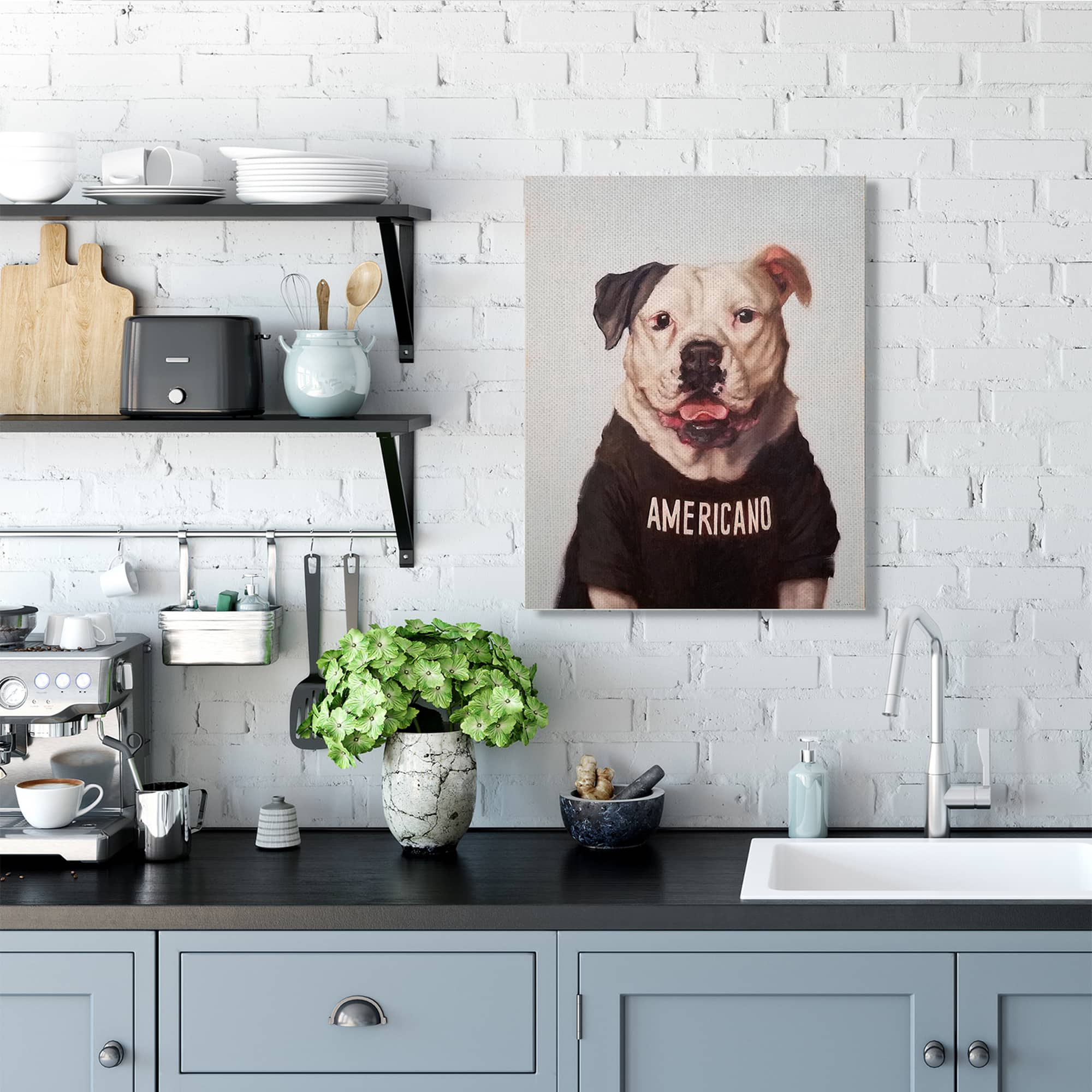 Stupell Industries American Bulldog in Americano T-Shirt Canvas Wall Art
