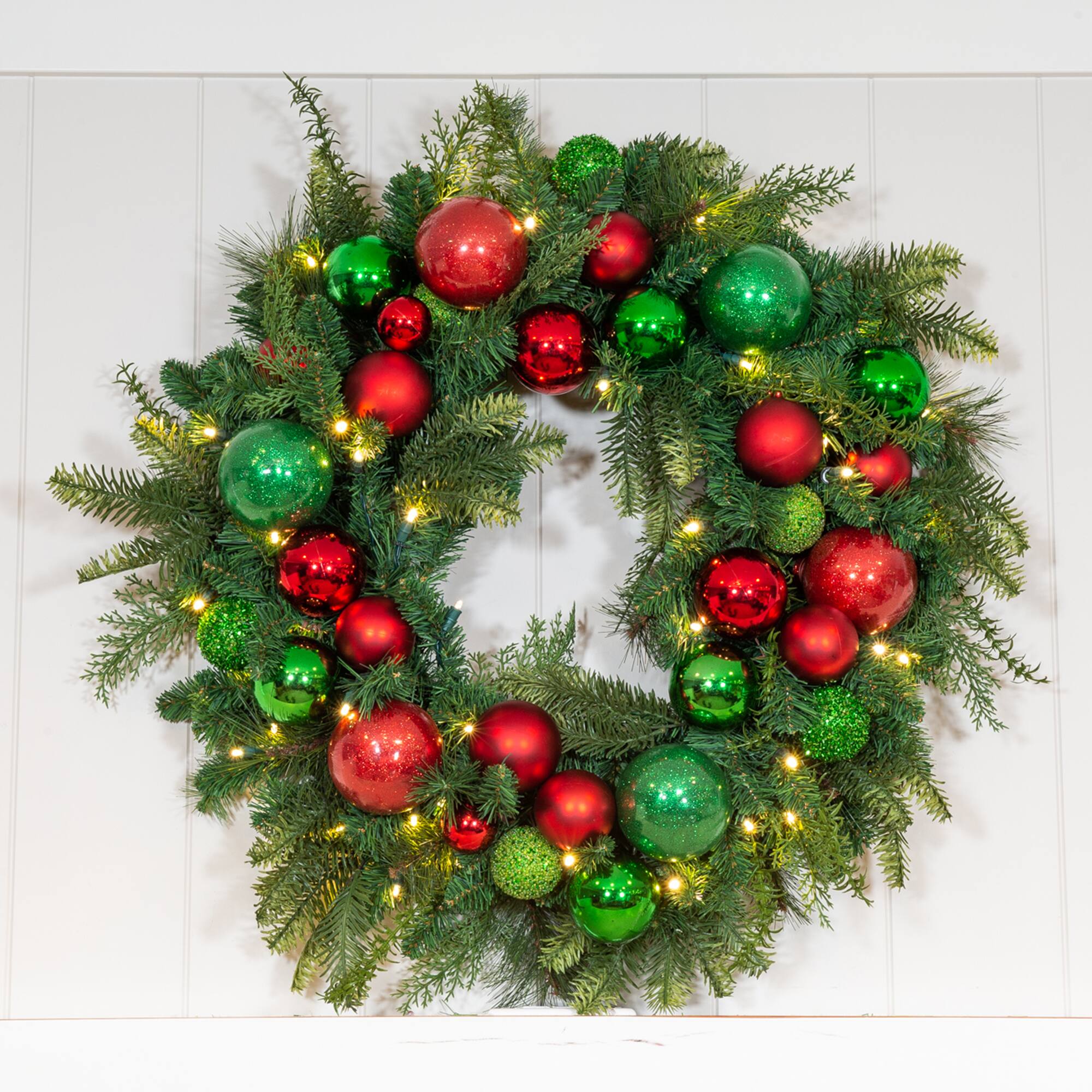 Village Lighting 30&#x22; Pre-Lit Christmas Cheer Wreath, Clear LED Lights