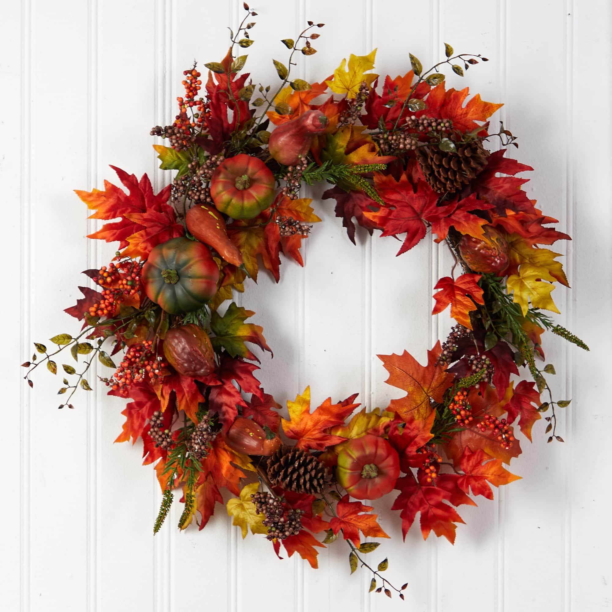 32" Maple Leaf, Pumpkin & Berries Artificial Fall Wreath