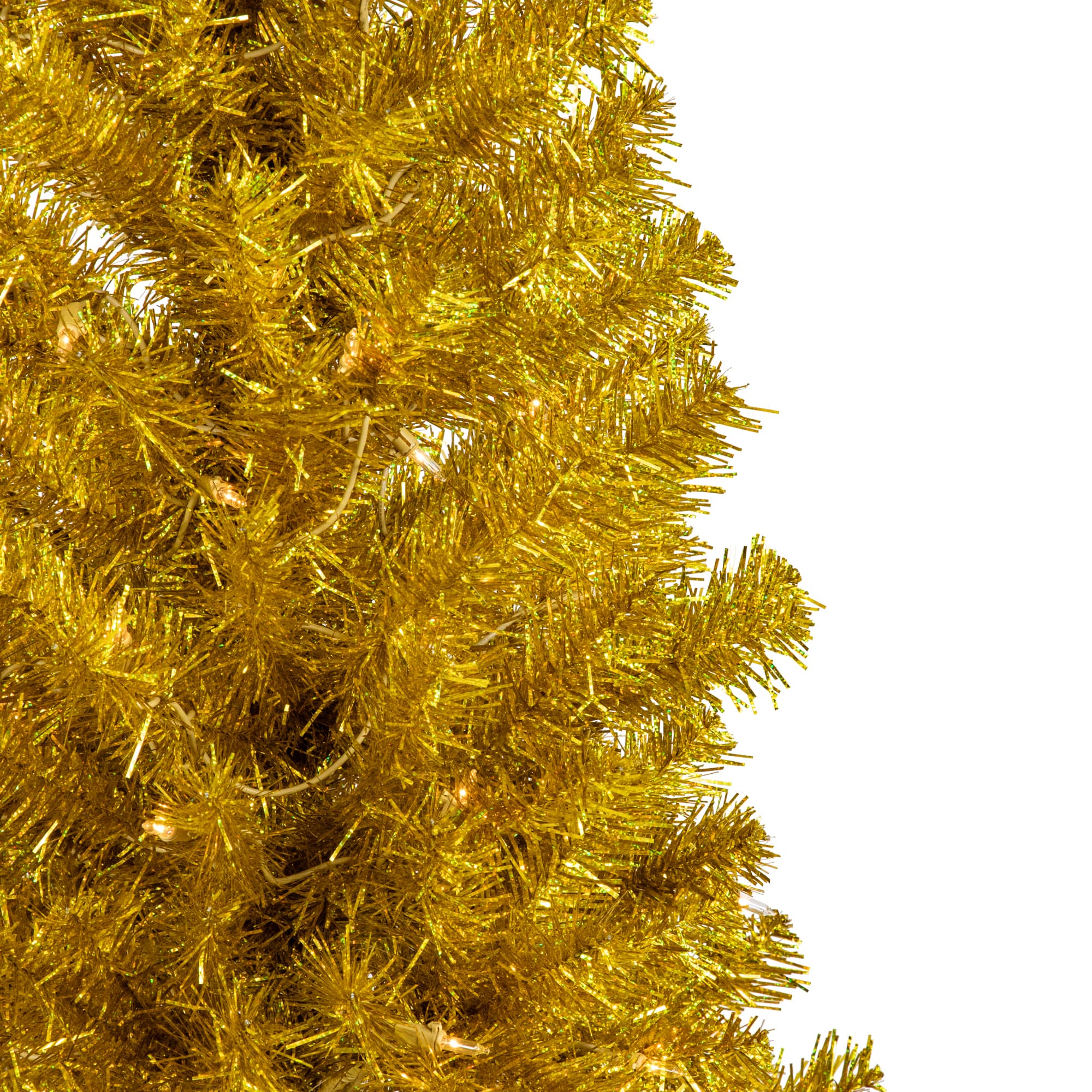 4ft. Pre-Lit Gold Iridescent Tinsel Slim Artificial Christmas Tree, Clear Lights