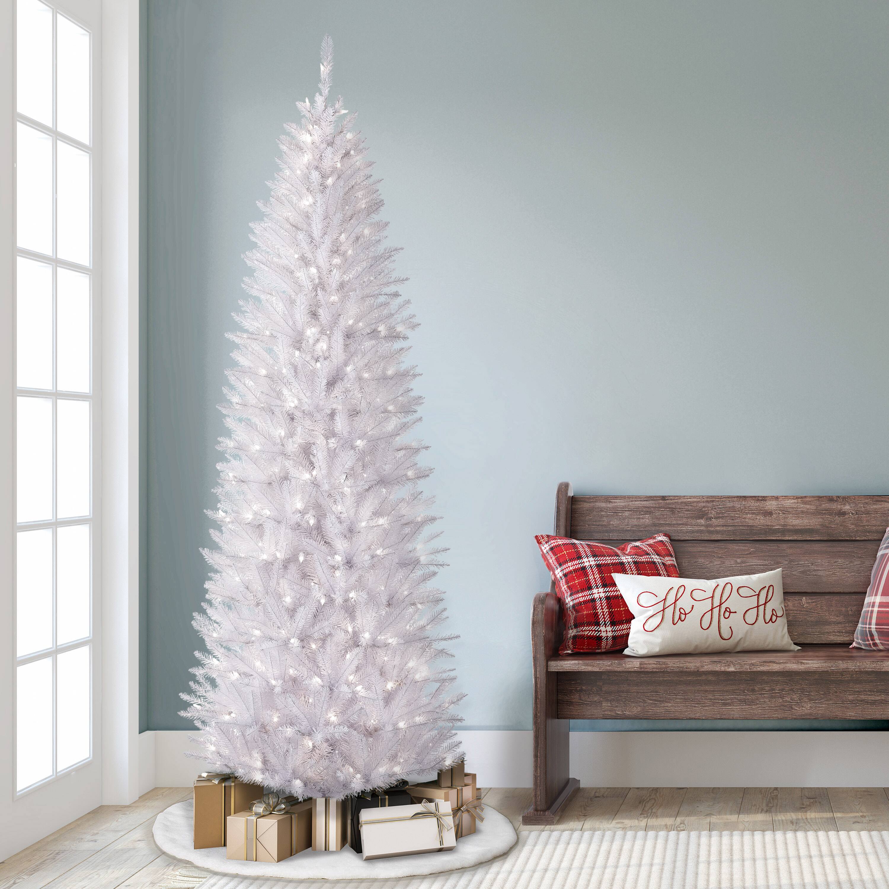 7.5ft. Pre-Lit White Fraser Fir Pencil Artificial Christmas Tree, Clear Lights