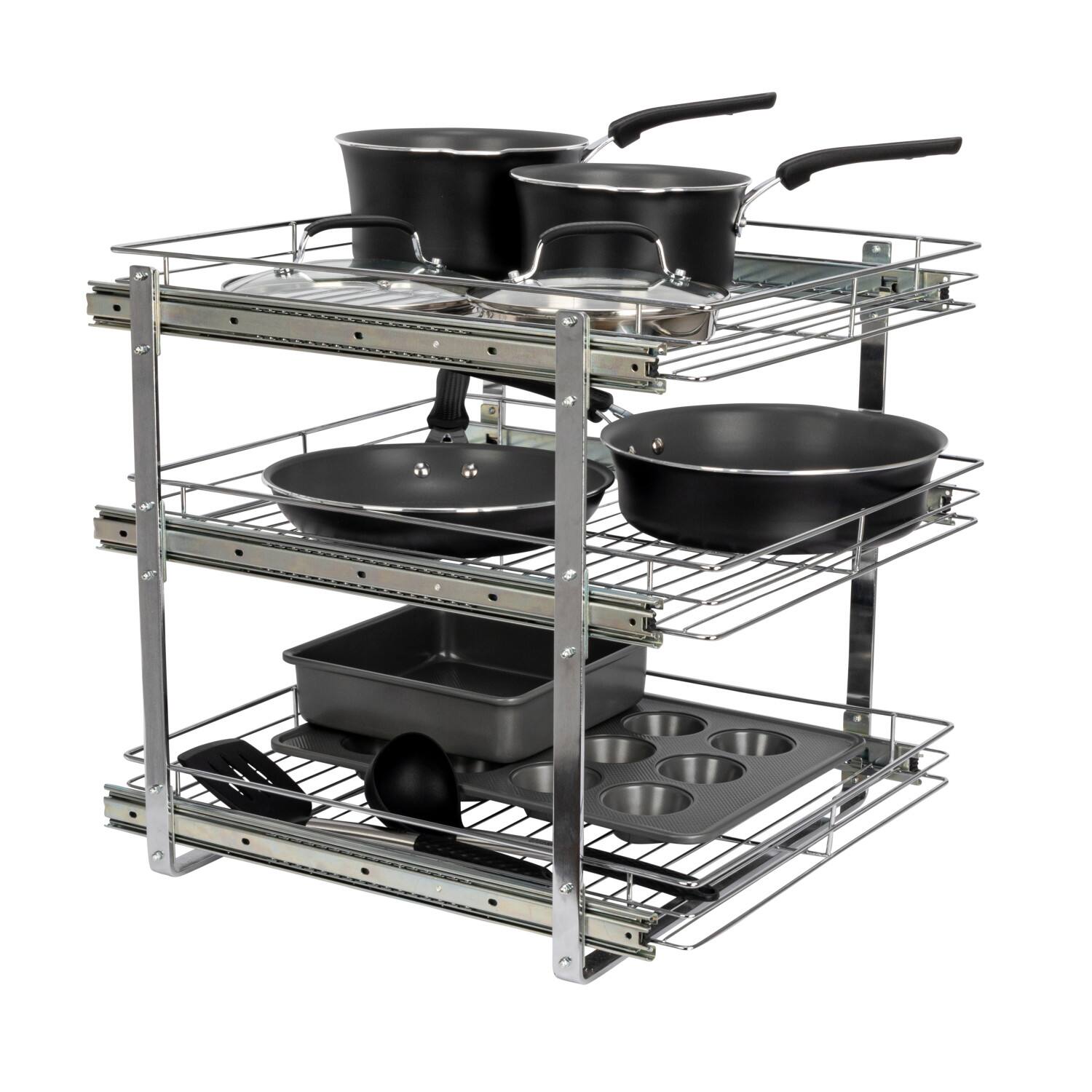 Household Essentials Glidez Chrome-Plated Steel Triple-Sliding Storage Organizer