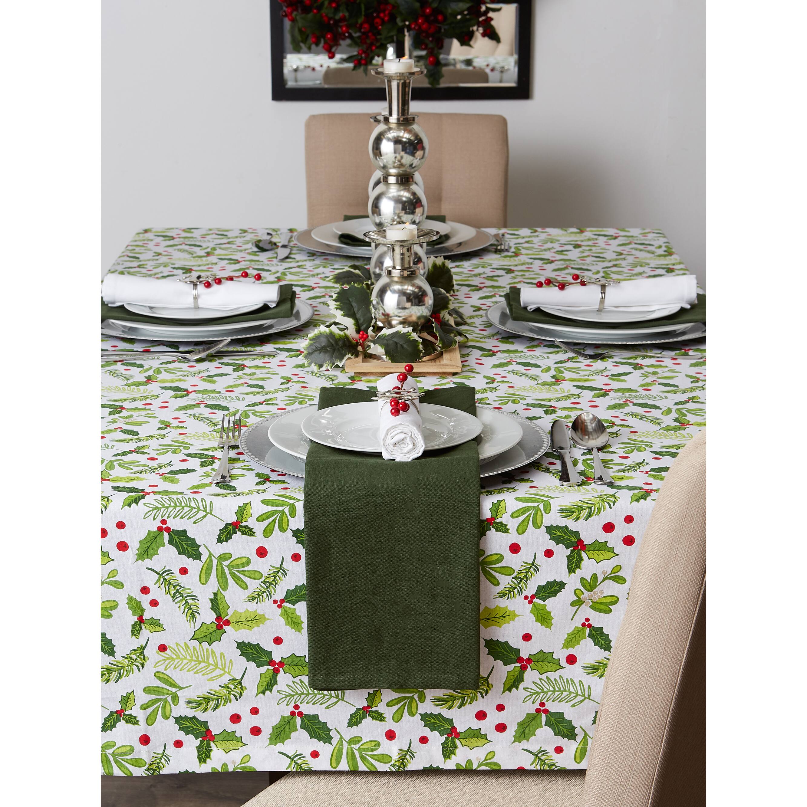 DII&#xAE; 52&#x22; Boughs of Holly Print Tablecloth