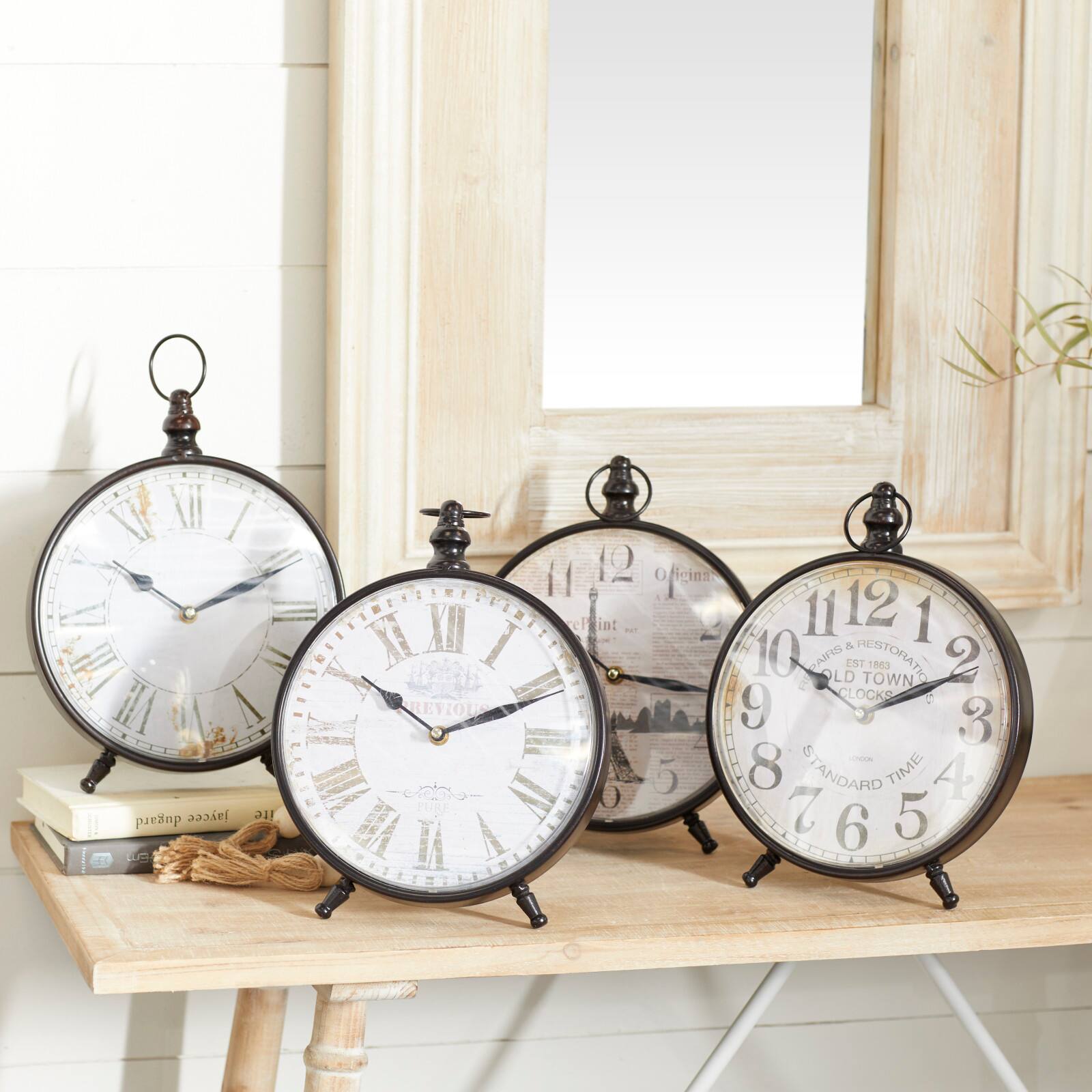 12&#x22; Wide Round Vintage Black Metal Clock Set