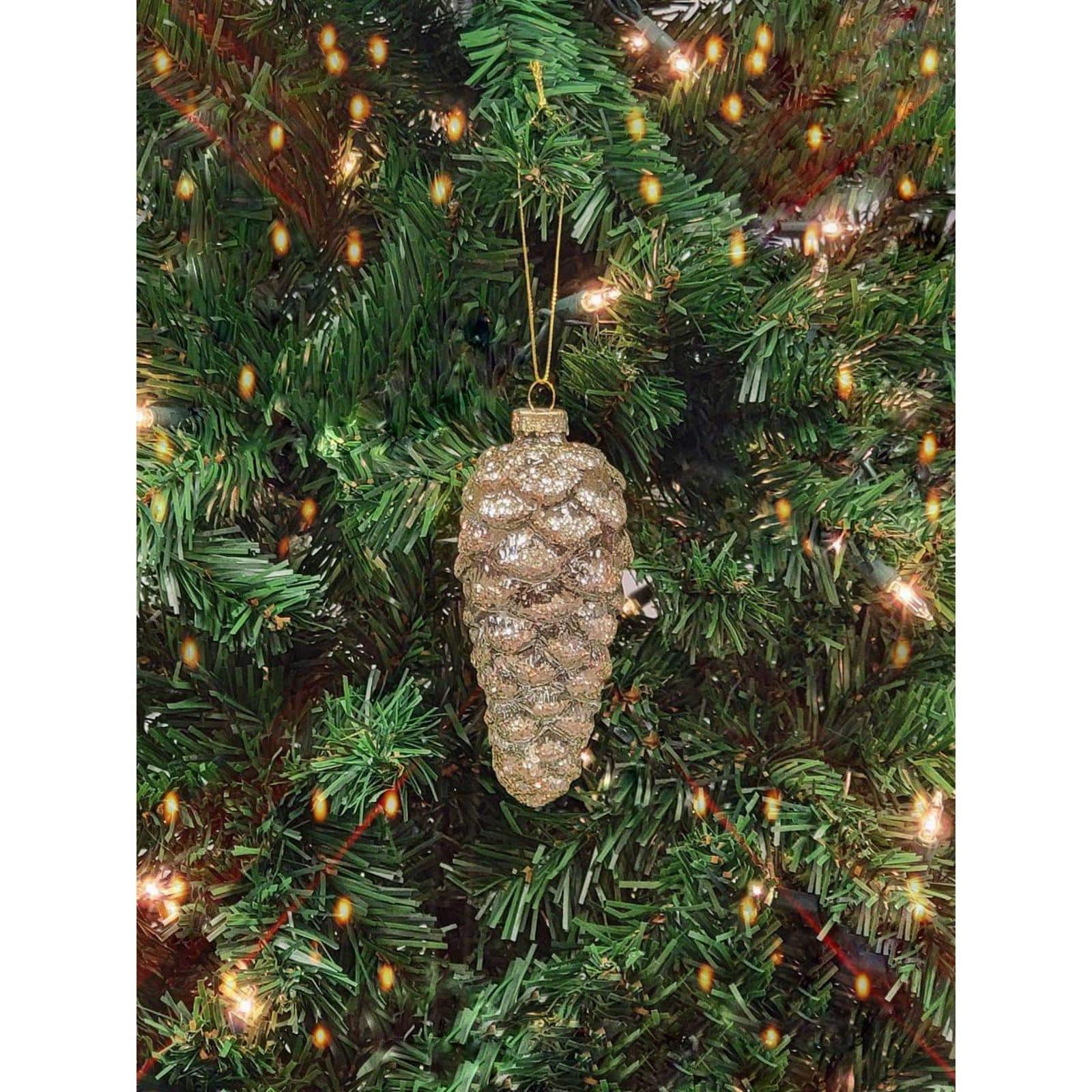 Wizardi 11.75" Golden Glass Pinecone Christmas Ornament
