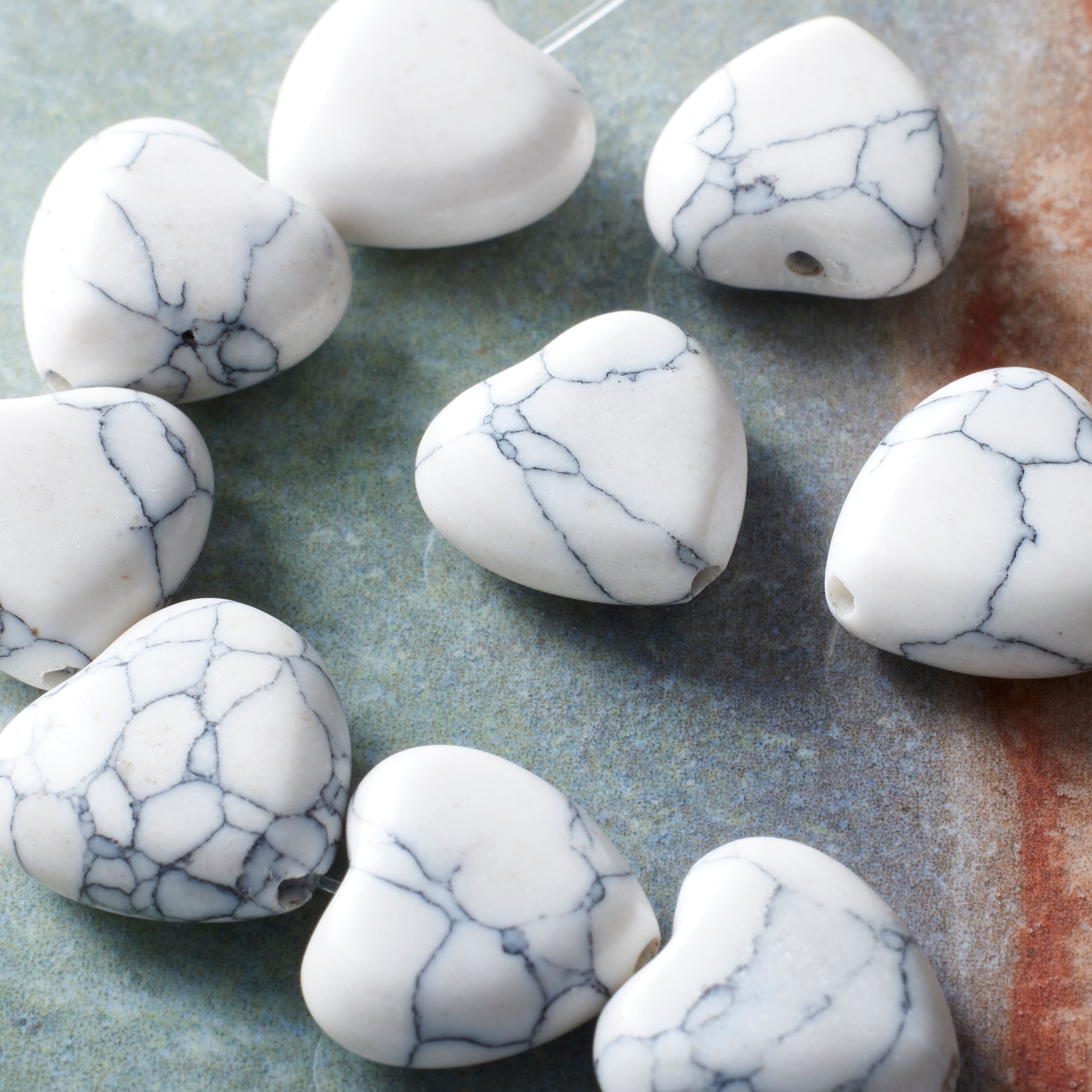 White Howlite Heart Semi-Precious Beads by Bead Landing&#x2122;, 12mm