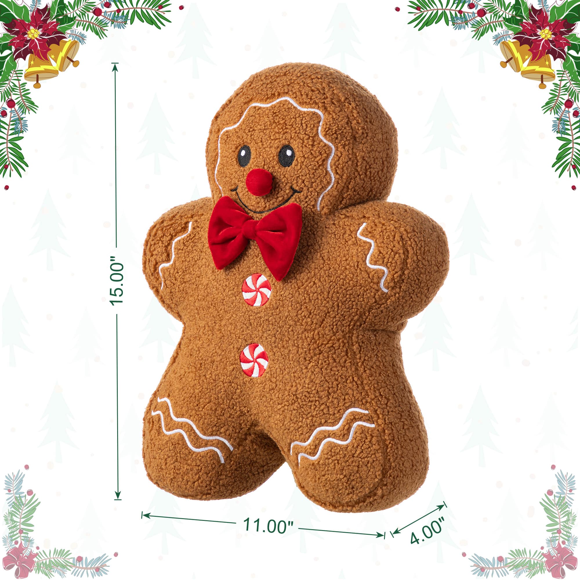 Glitzhome&#xAE; 15&#x22;H Christmas Gingerbread Man Shaped Pillow