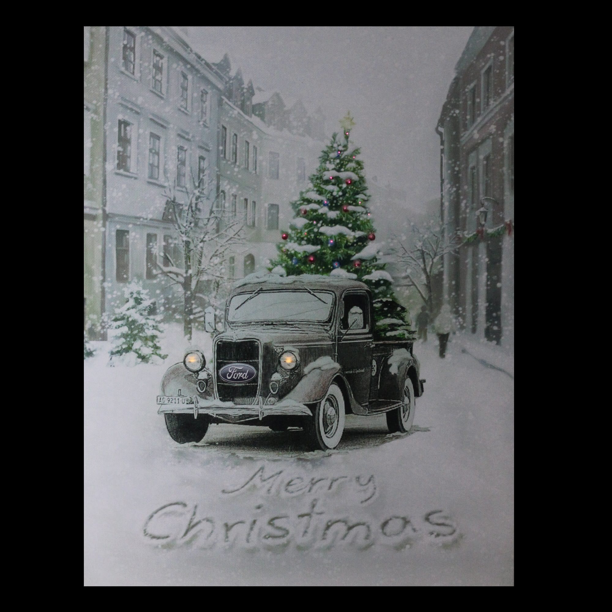 LED Lighted Ford Truck Merry Christmas Canvas Wall Art