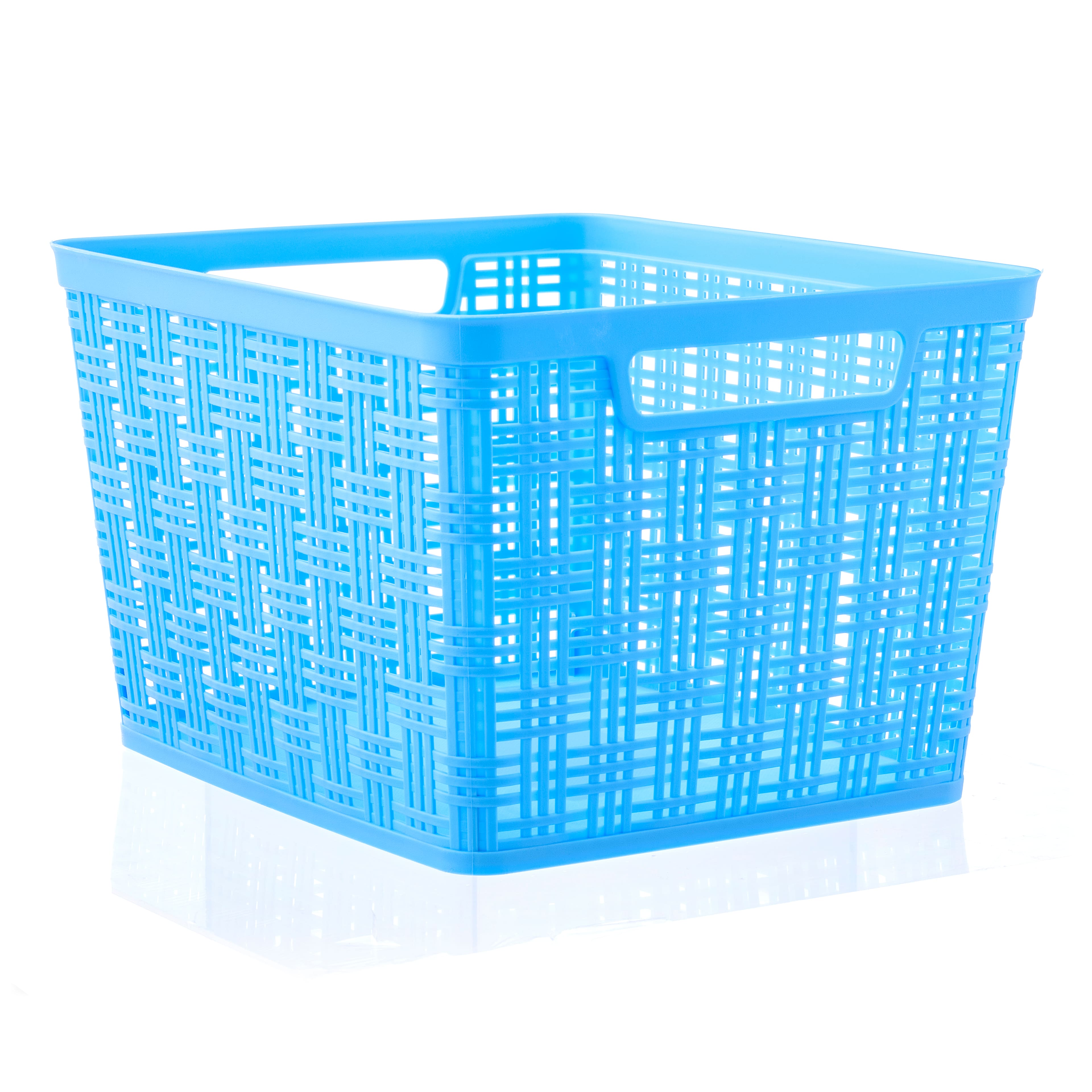 Blue Plastic Wicker Storage Basket by Simply Tidy®