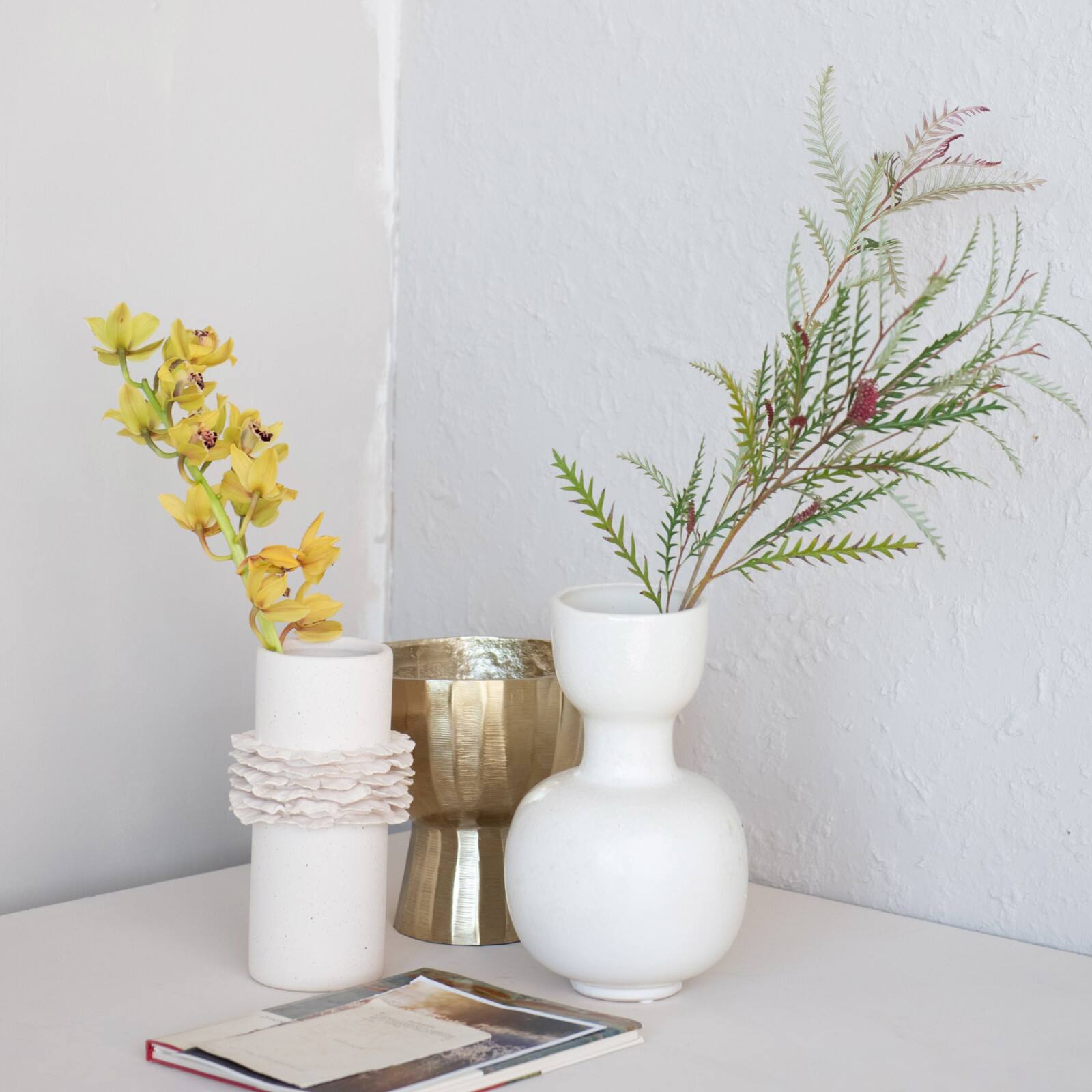 Hello Honey® 10" Matte Cream Ruffled Elegance Stoneware Vase